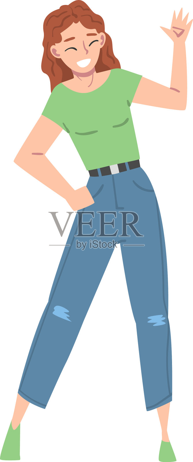 欢欣鼓舞的女性角色挥手微笑设计元素图片