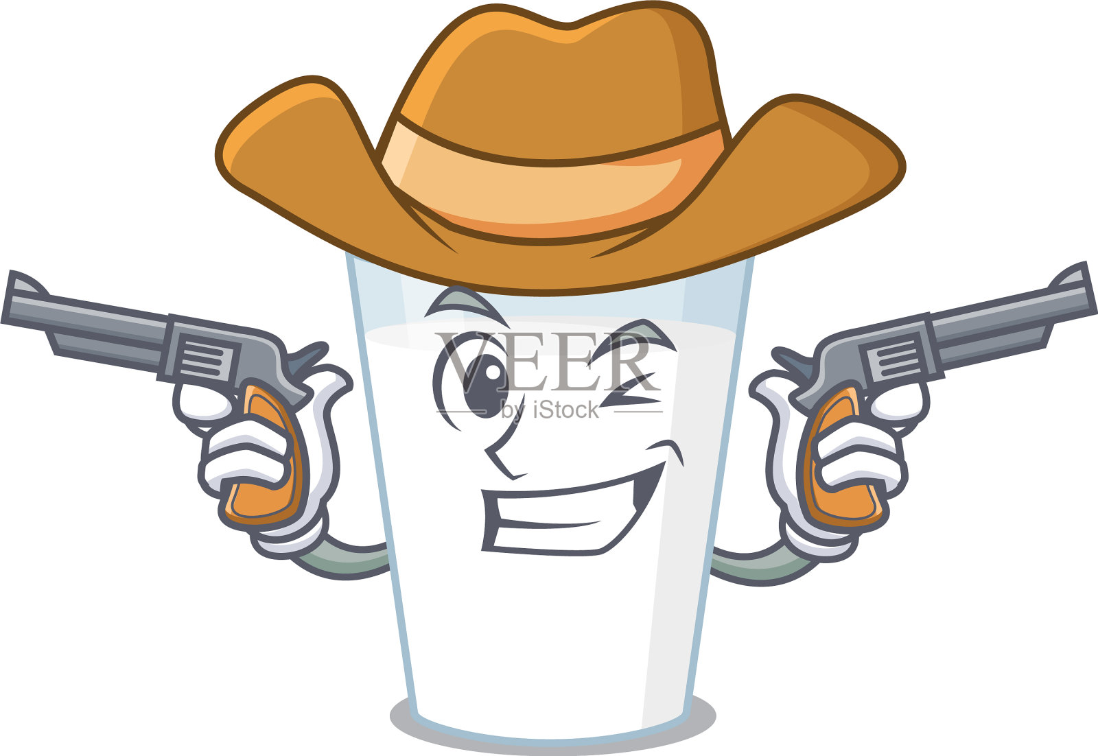 卡通人物牛仔玻璃牛奶与枪设计元素图片