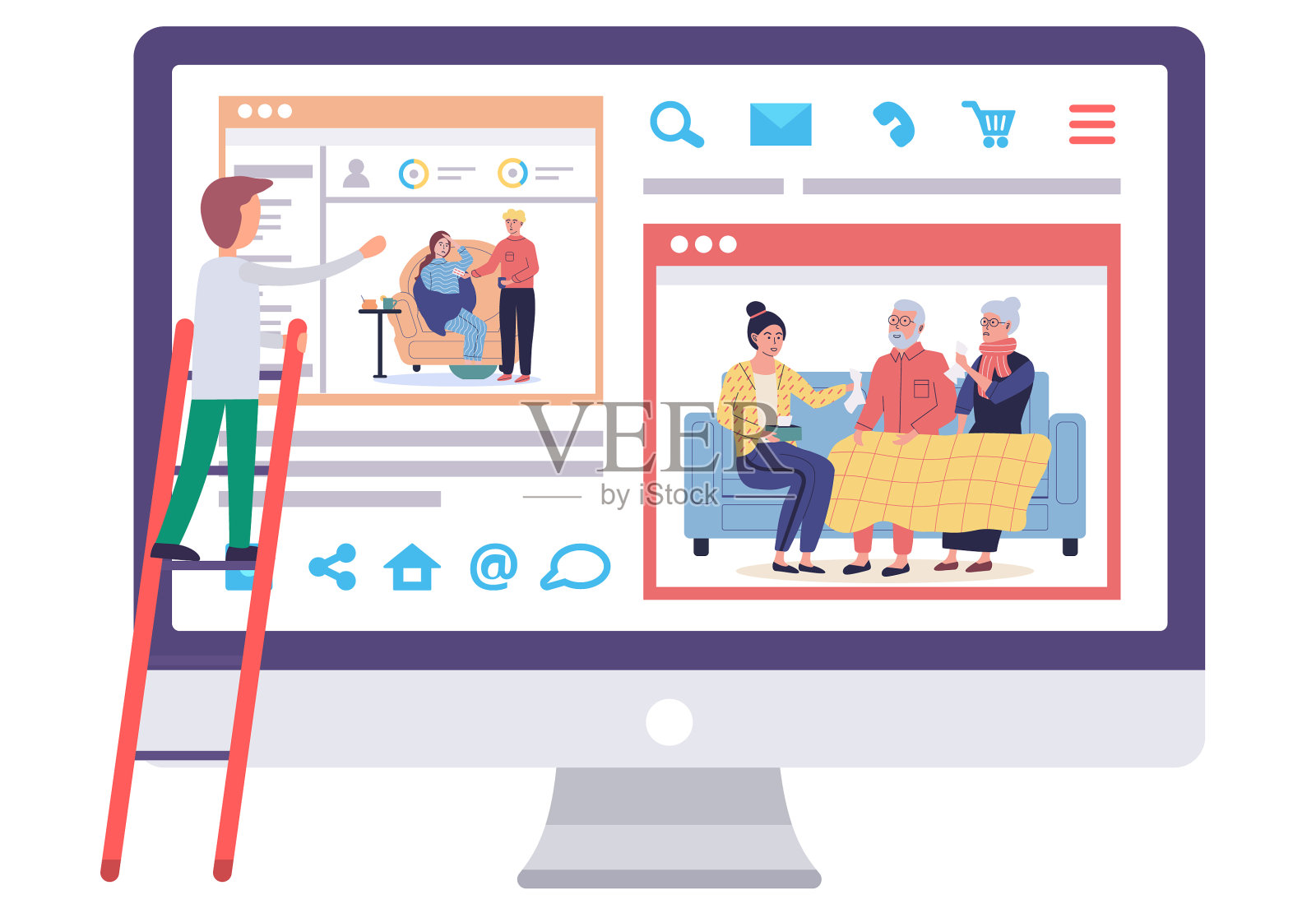 病人在电脑屏幕上，人在活梯上设计元素图片