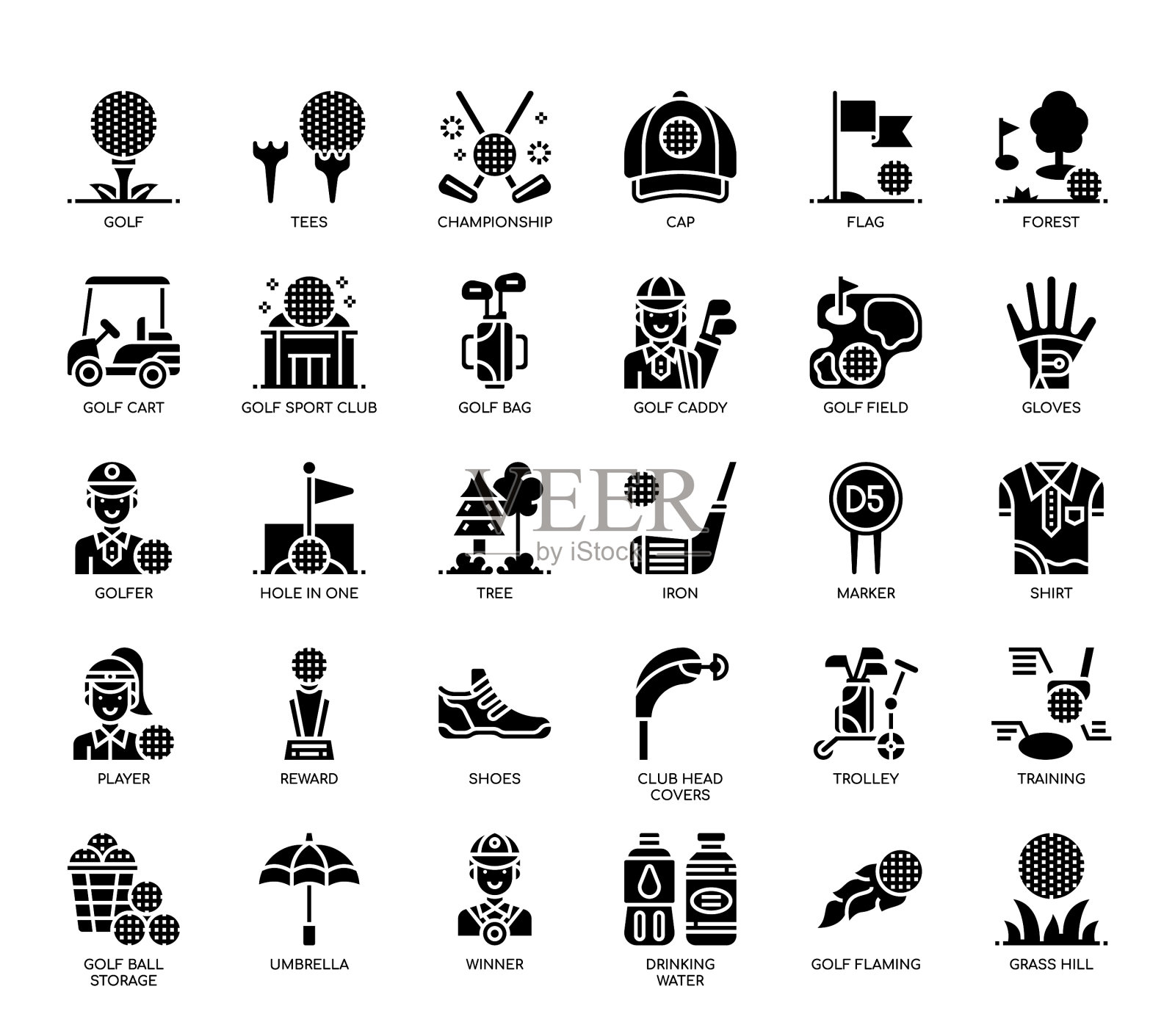 高尔夫元素字形图标图标素材