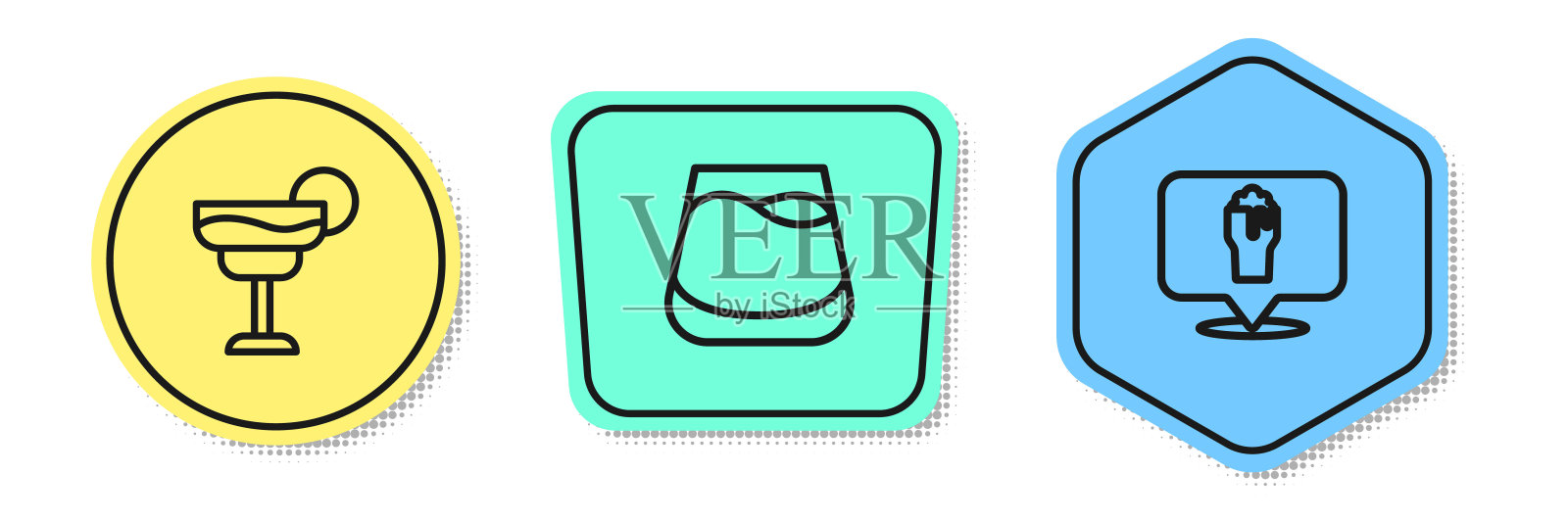 设定线鸡尾酒，威士忌和酒精或啤酒酒吧的位置。颜色的形状。向量插画图片素材