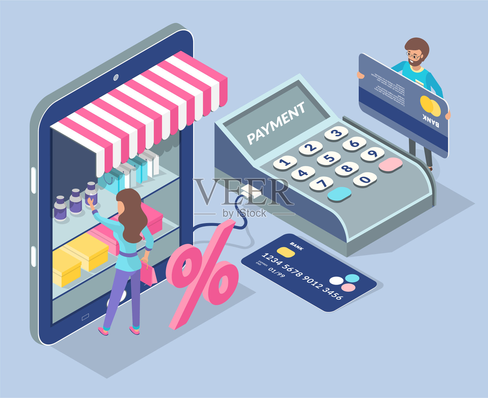 网上购物用等距数码平板电脑插画图片素材