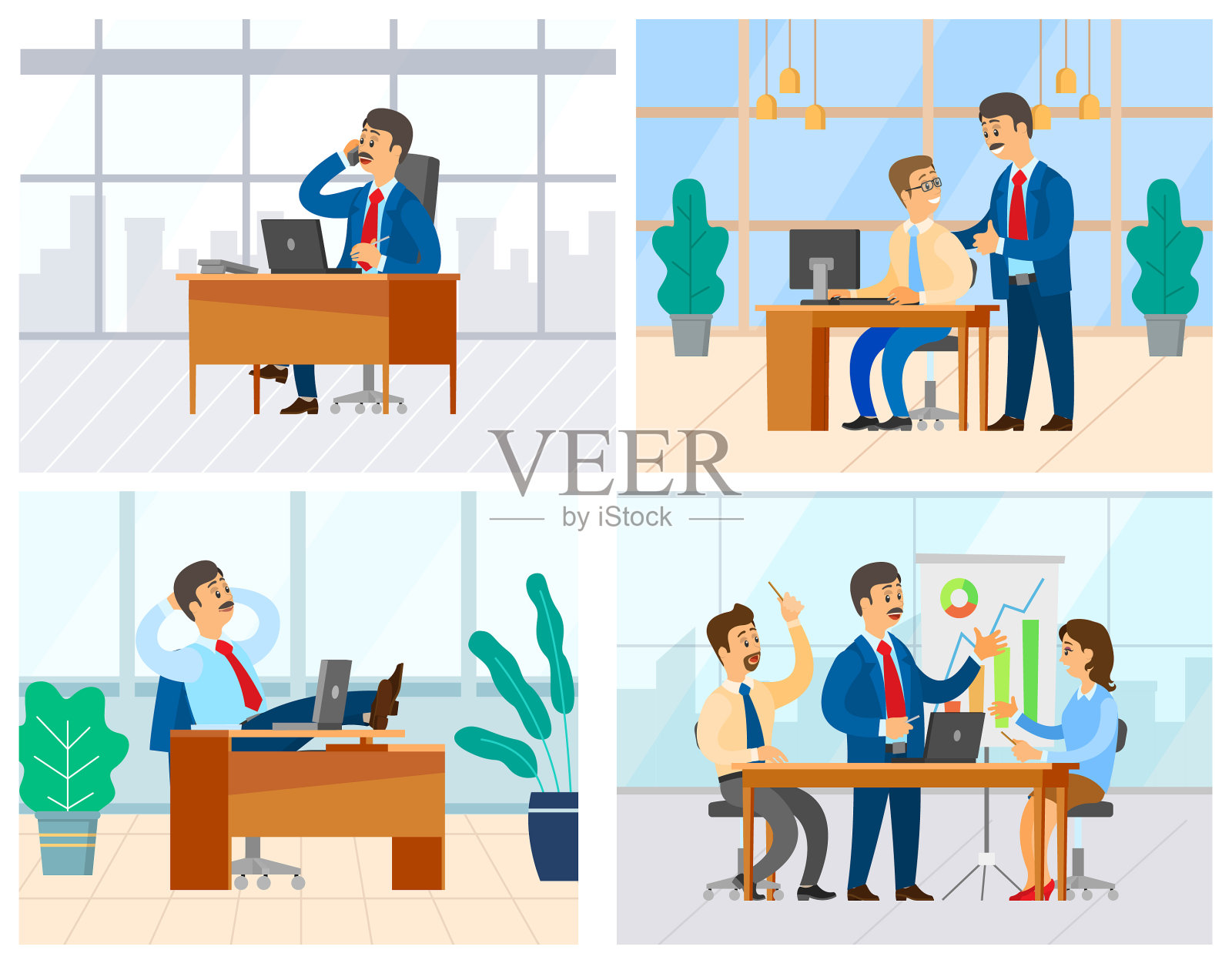 专业的会议演示和办公室工作人员插画图片素材