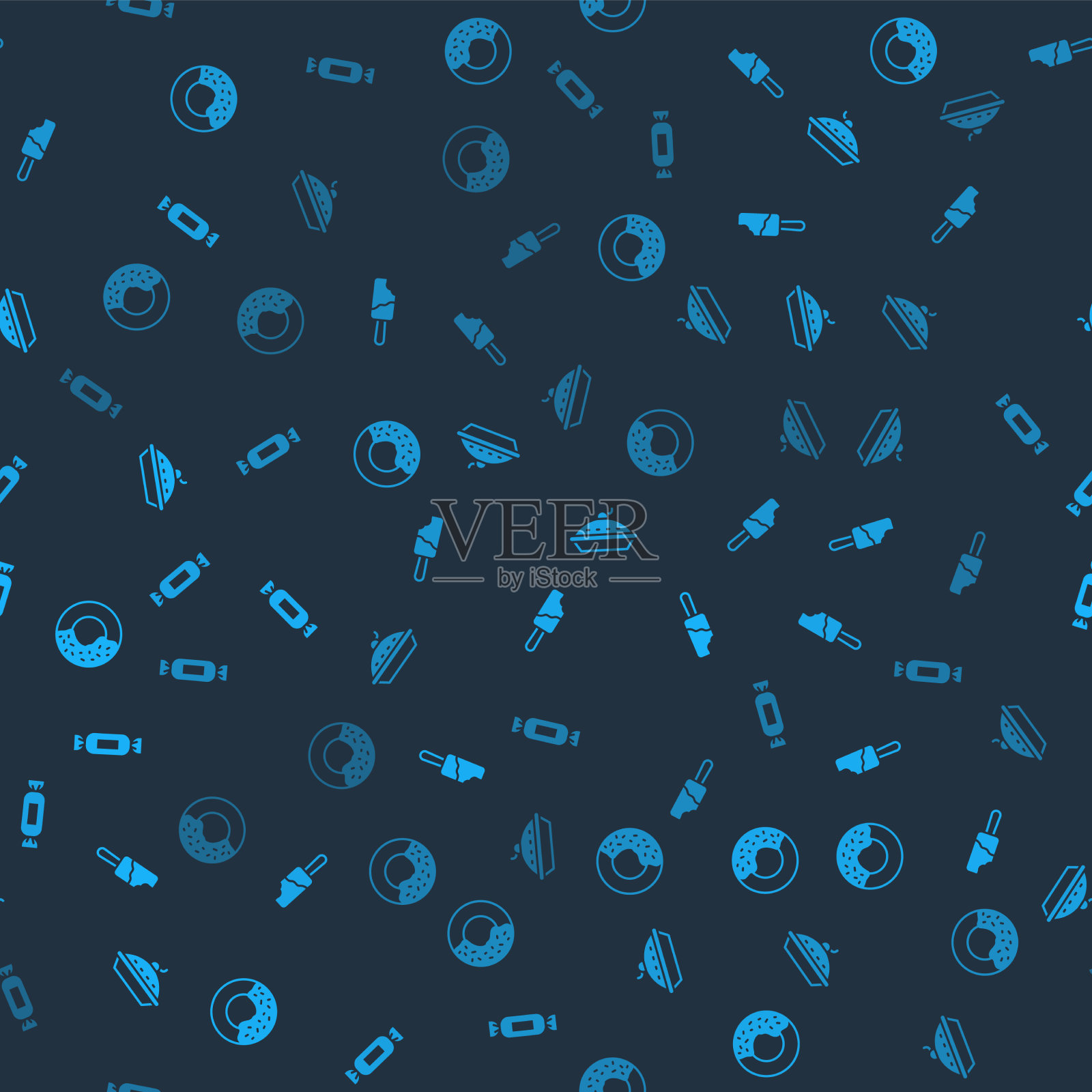 放上甜甜圈冰淇淋、自制馅饼和糖果图标素材