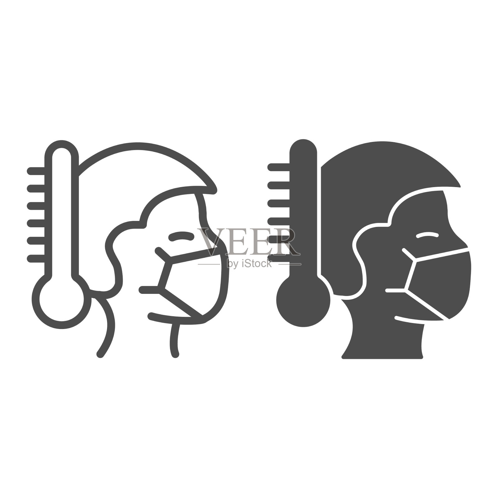 体温计和蒙面人线和固体插画图片素材