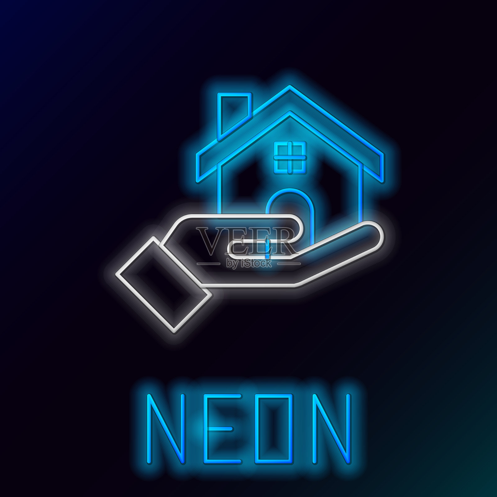 发光的霓虹灯线房地产经纪人图标孤立在黑色插画图片素材