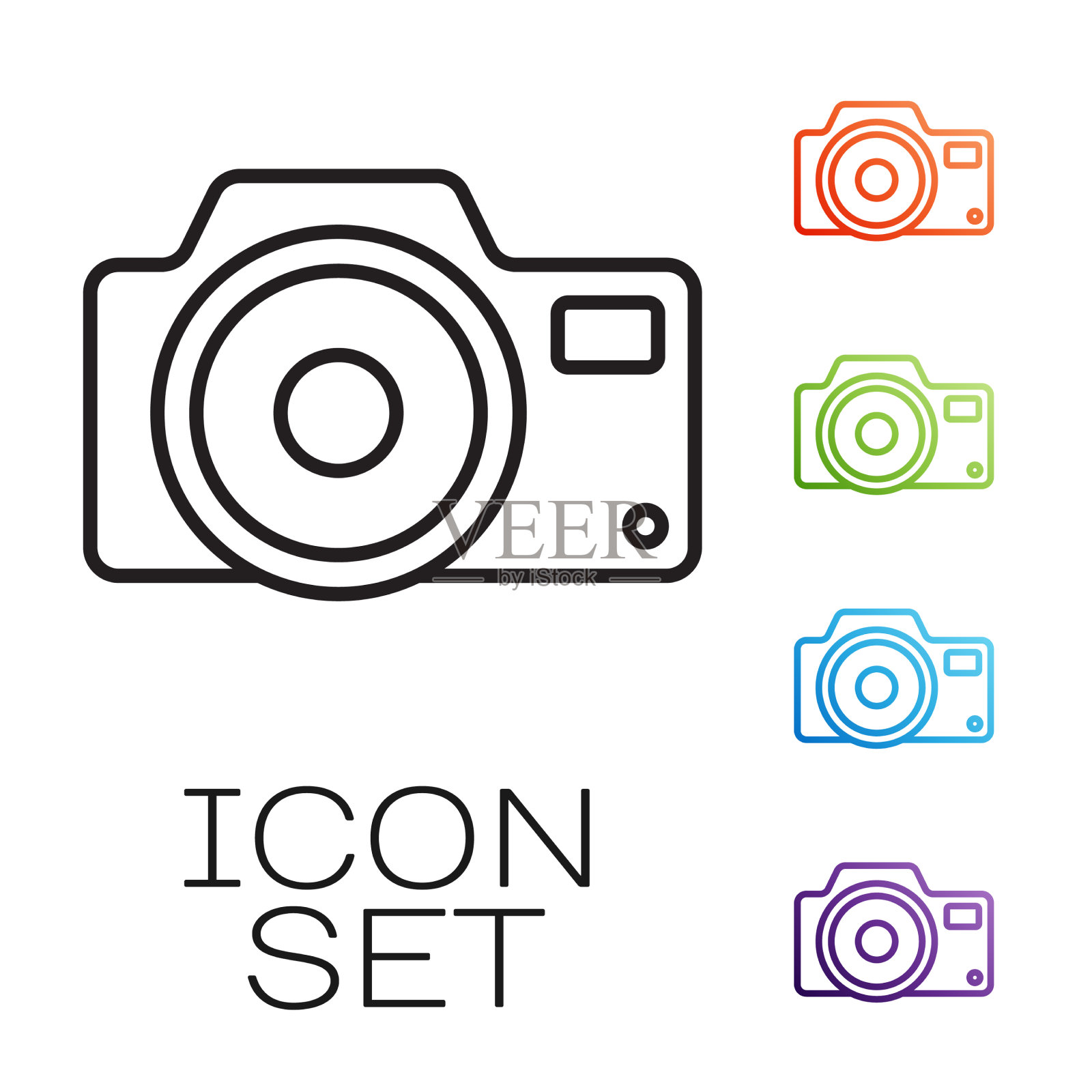 黑线照片相机图标孤立在白色图标素材