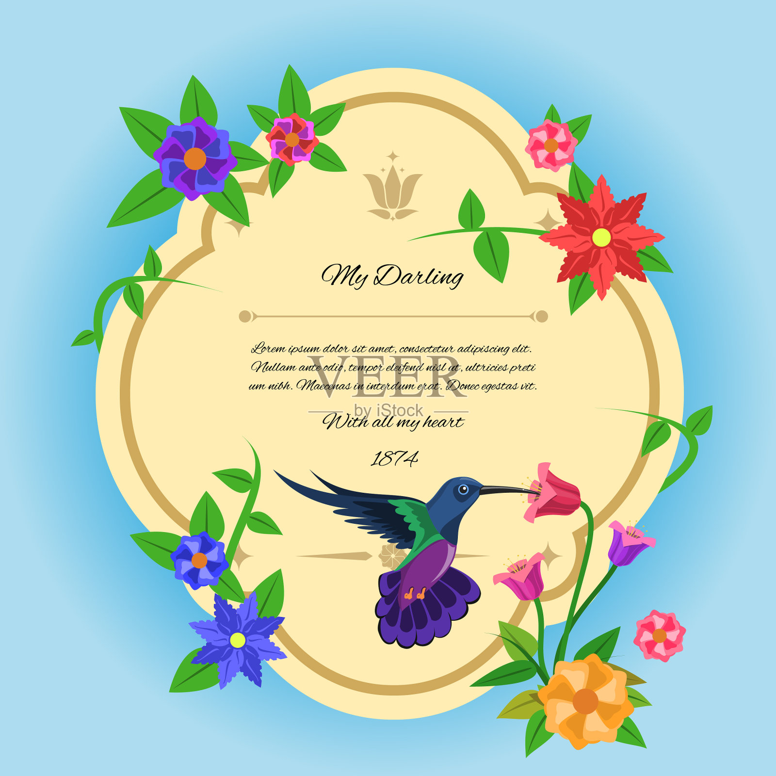 鸟和花明信片插画图片素材