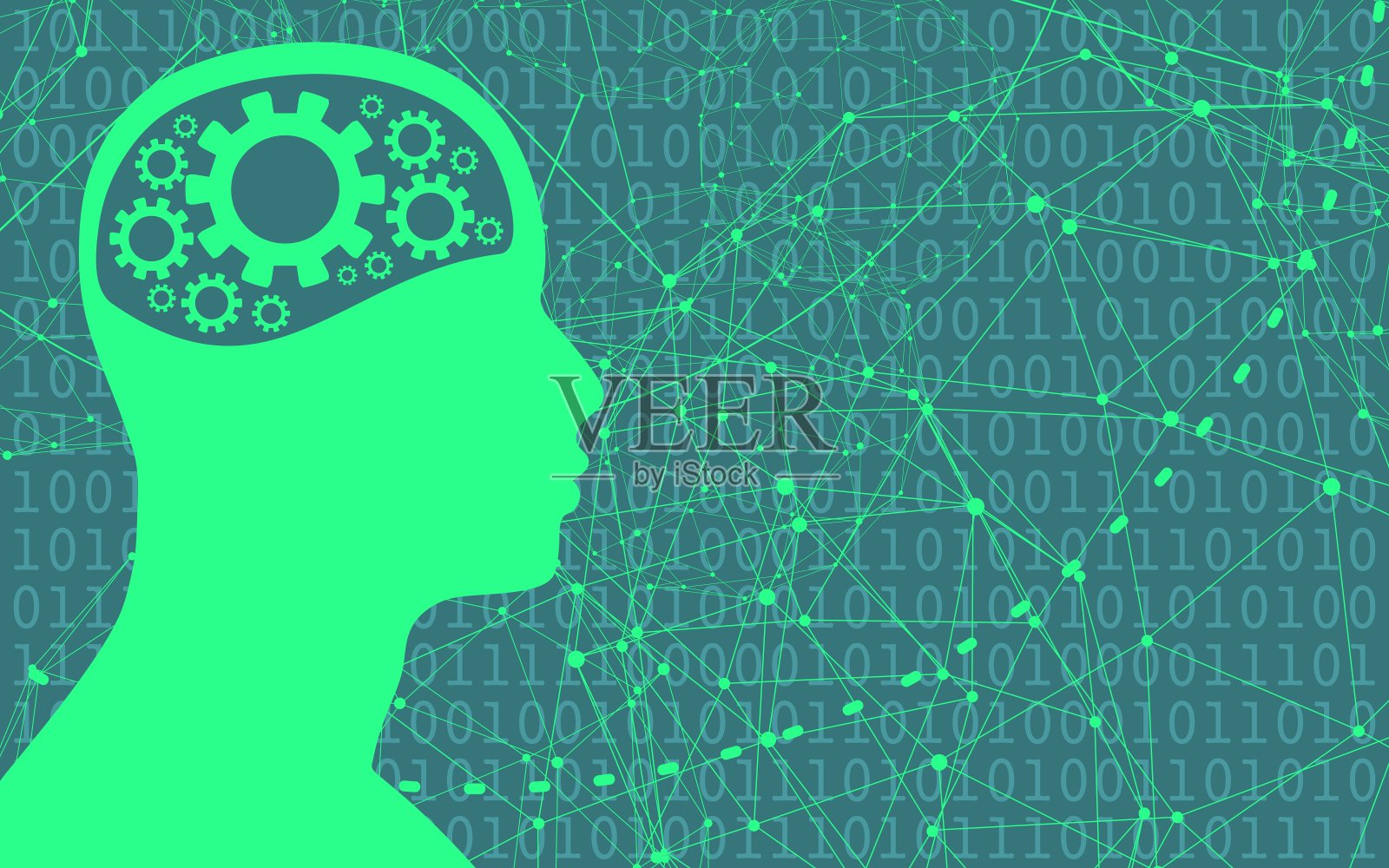 人头部轮廓。数字矩阵叠加纹理插画图片素材