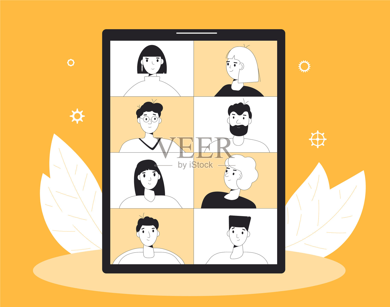 视频会议、在线会议、数字会议插画图片素材