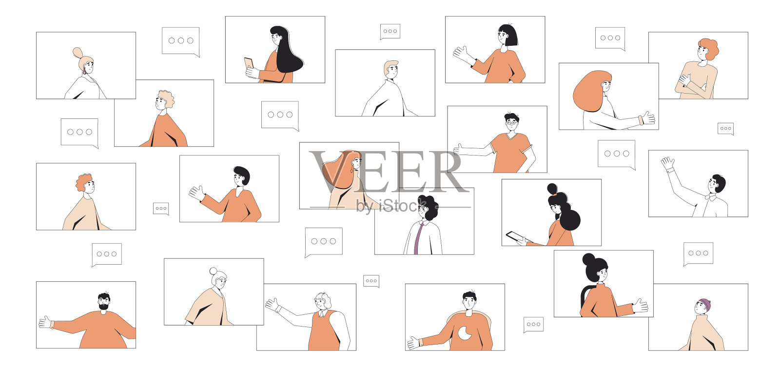 视频会议、在线会议、数字会议插画图片素材