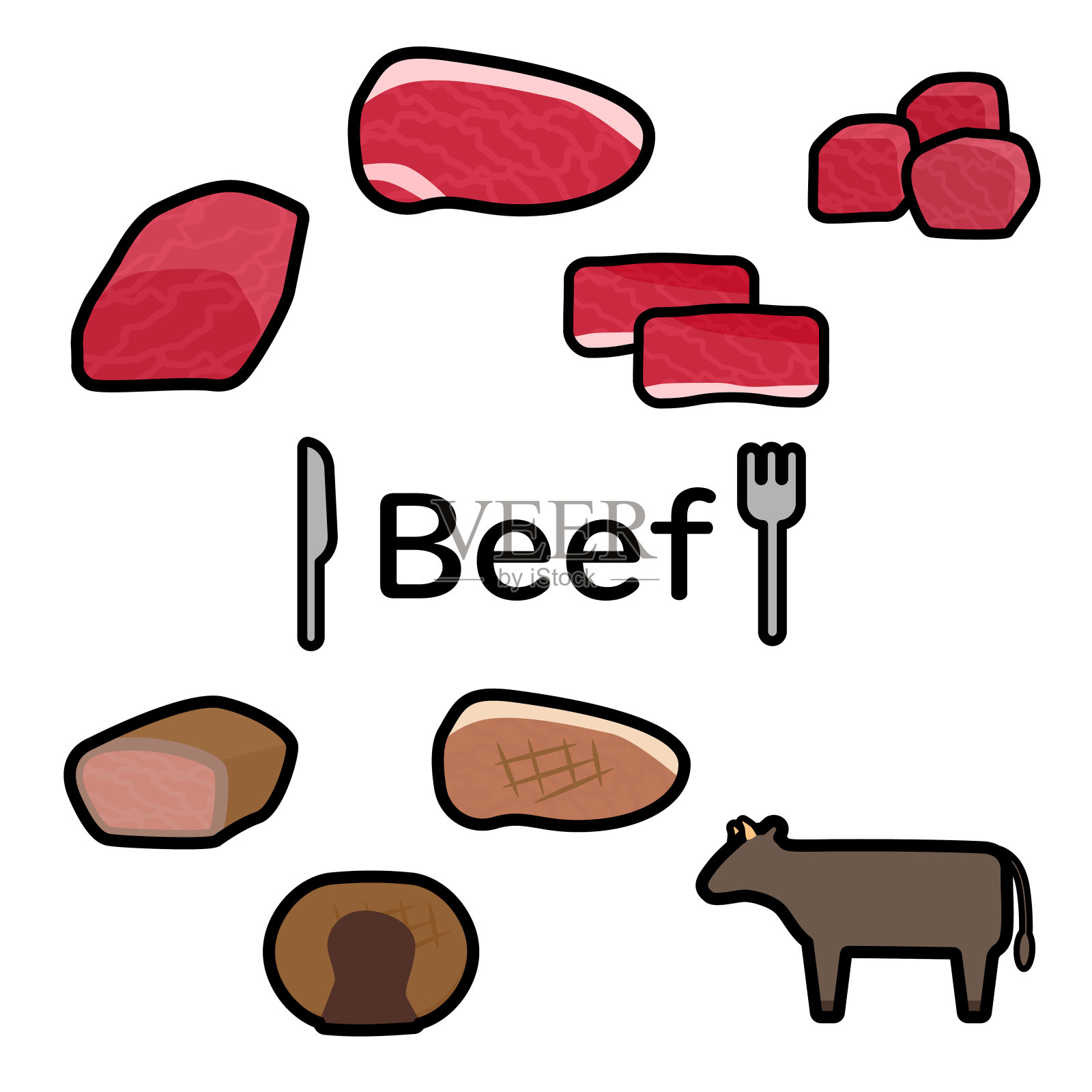 简单可爱的牛肉剪辑艺术插画图片素材