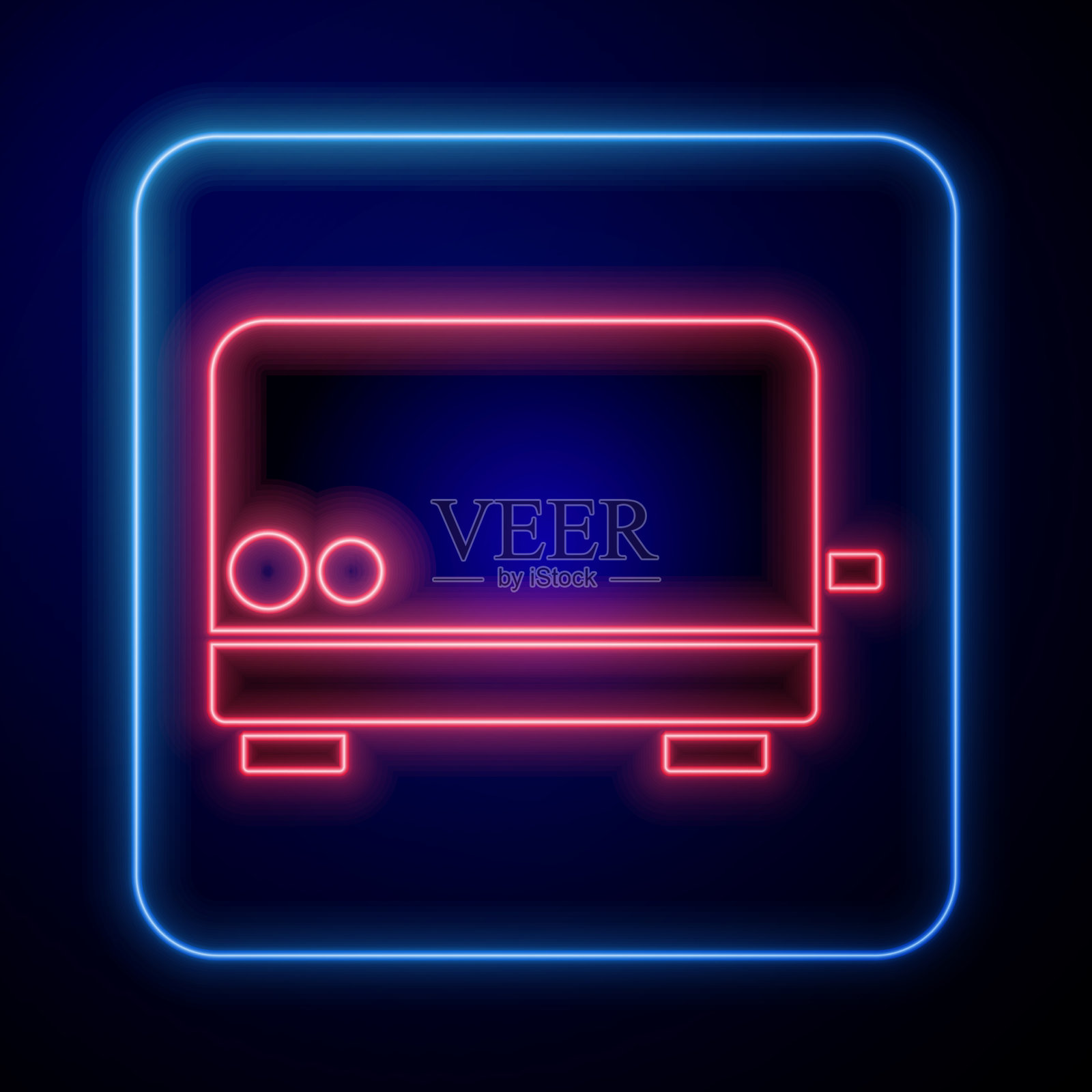 发光的霓虹灯烤面包机图标孤立在蓝色插画图片素材