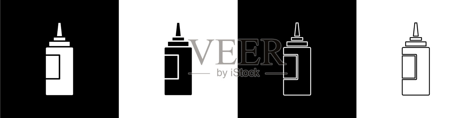 设置酱瓶图标隔离在黑色和白色图标素材