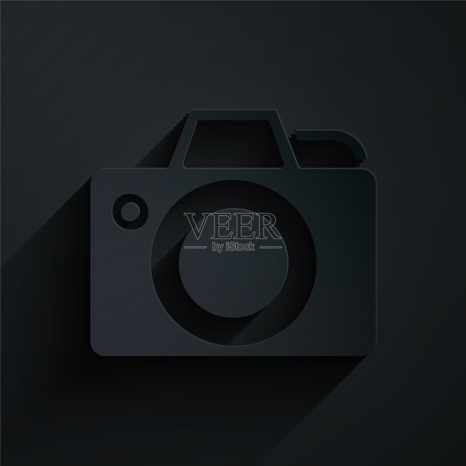 剪纸照片相机图标孤立在黑色图标素材