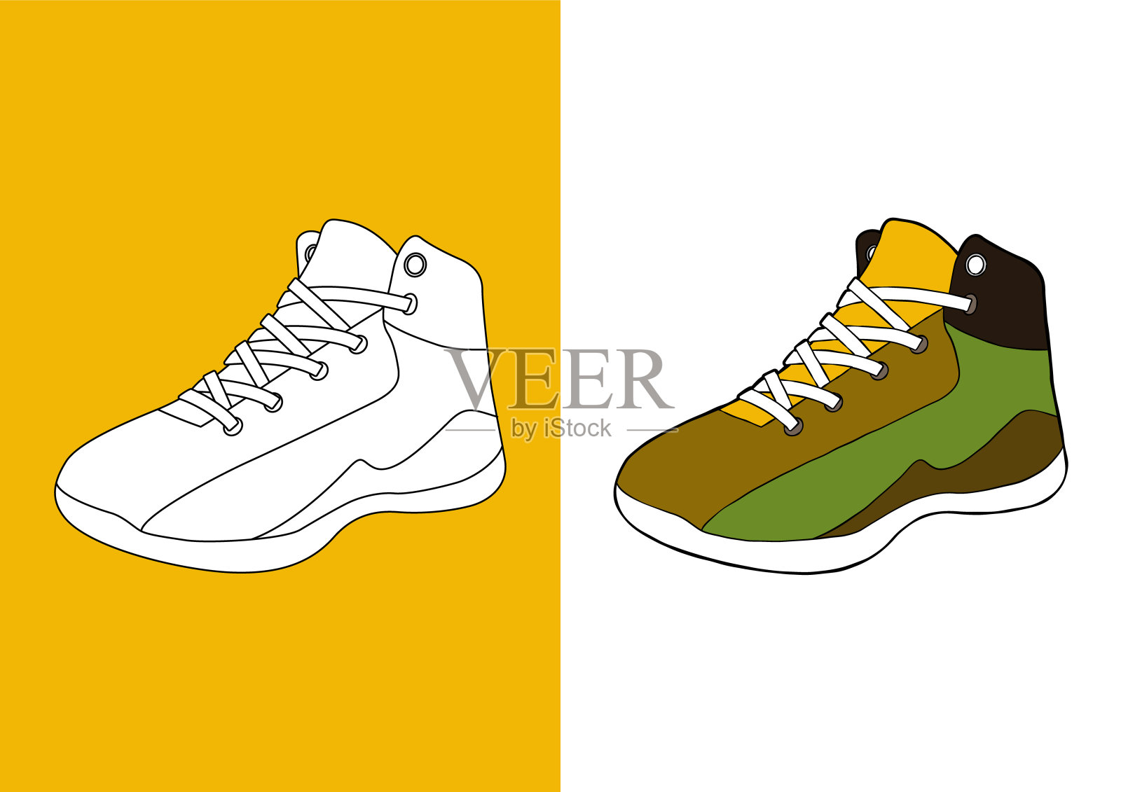 彩色和单色运动鞋插图集(矢量，剪切)插画图片素材