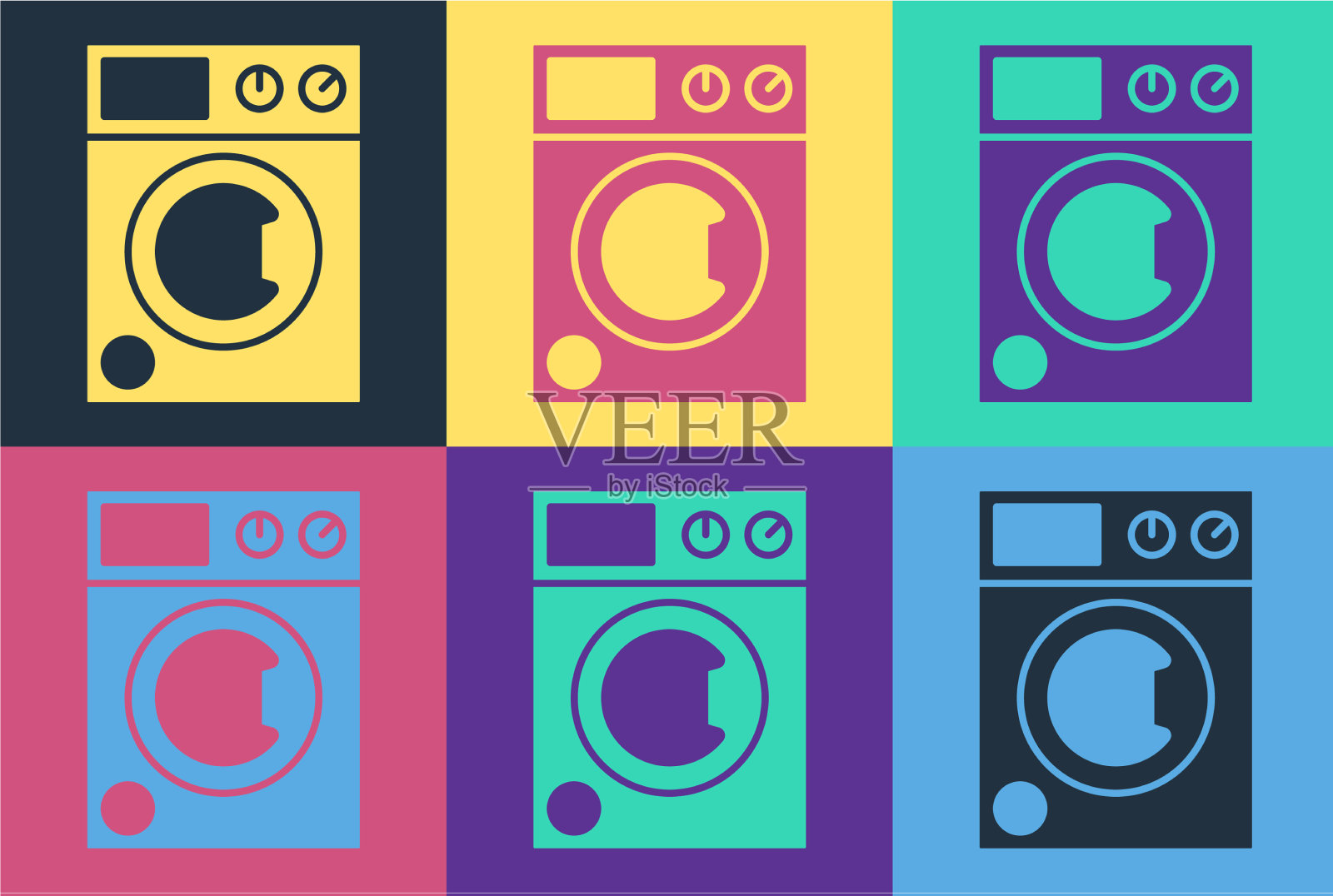 波普艺术洗衣机图标孤立的颜色背景插画图片素材