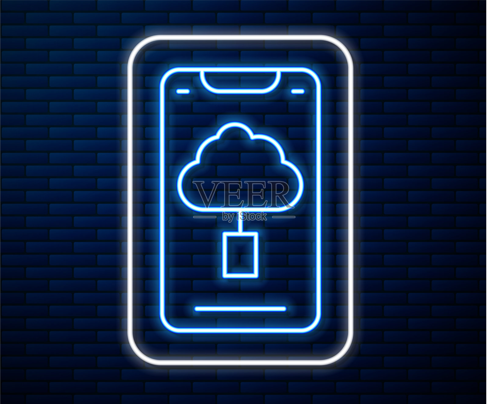 发光霓虹线云技术数据传输插画图片素材