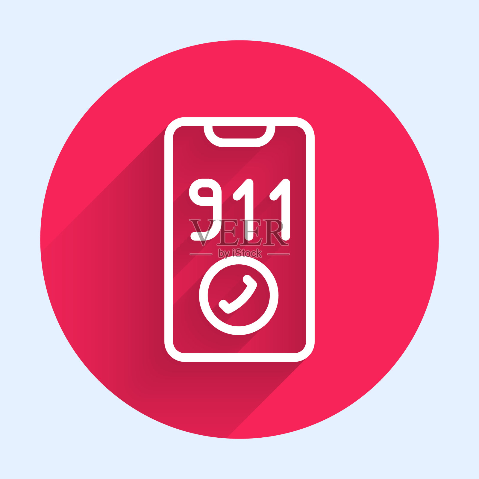 有紧急呼叫911图标的白线电话插画图片素材