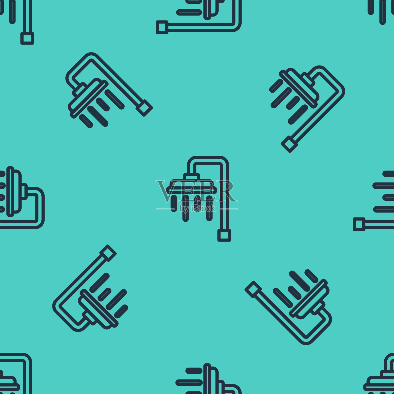 黑线淋浴头与水滴流动插画图片素材