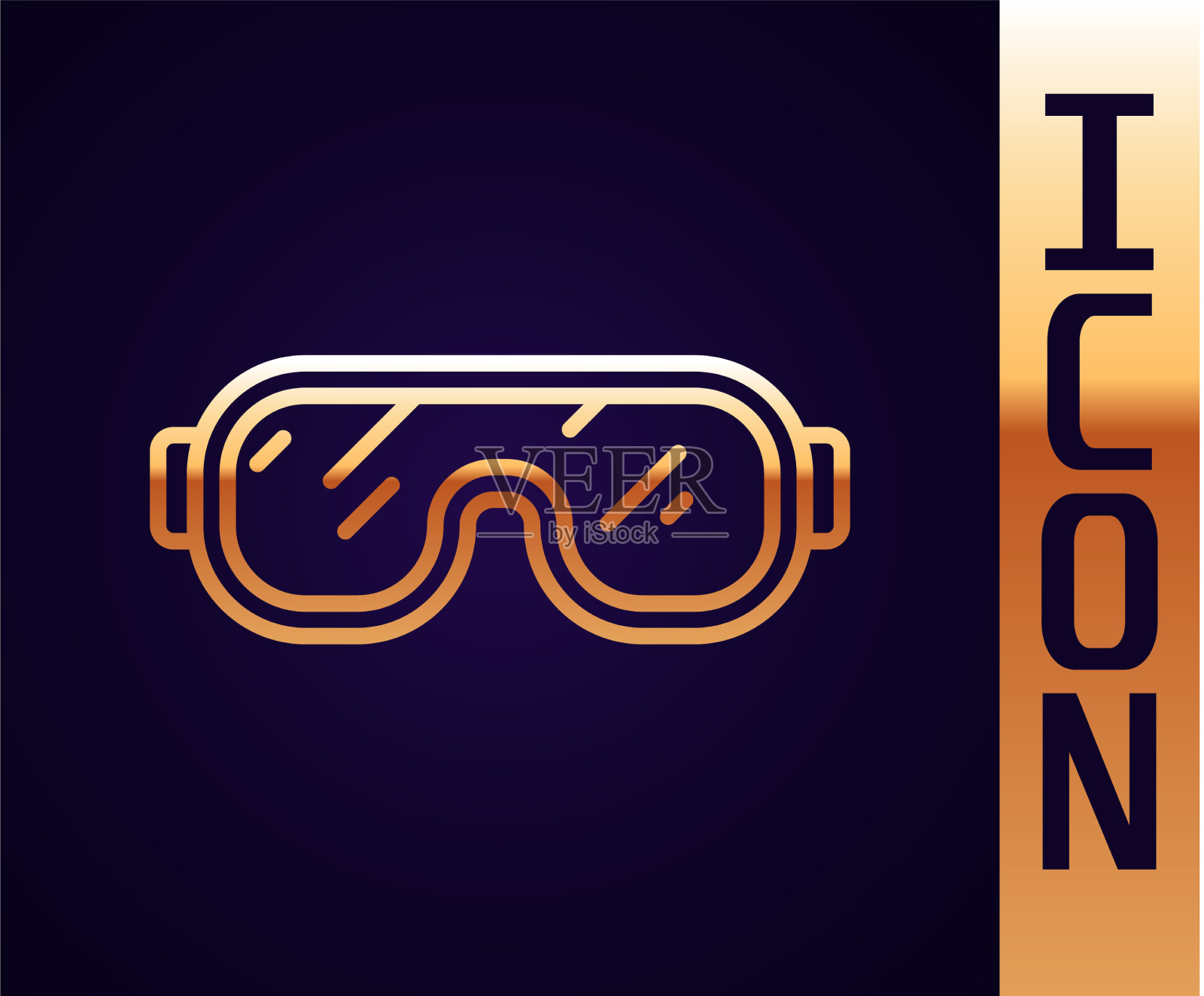 金色线滑雪镜图标孤立在黑色插画图片素材