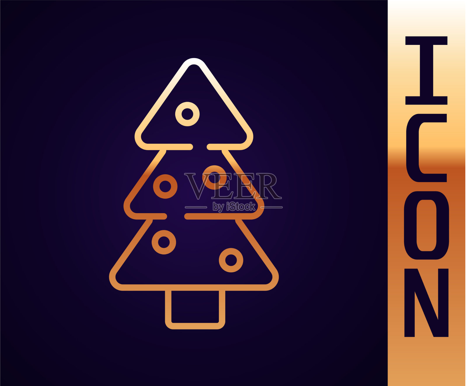 金线圣诞树与装饰图标插画图片素材