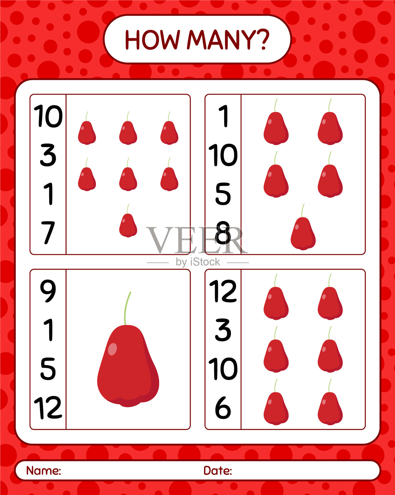 有多少个用玫瑰苹果做的计数游戏插画图片素材