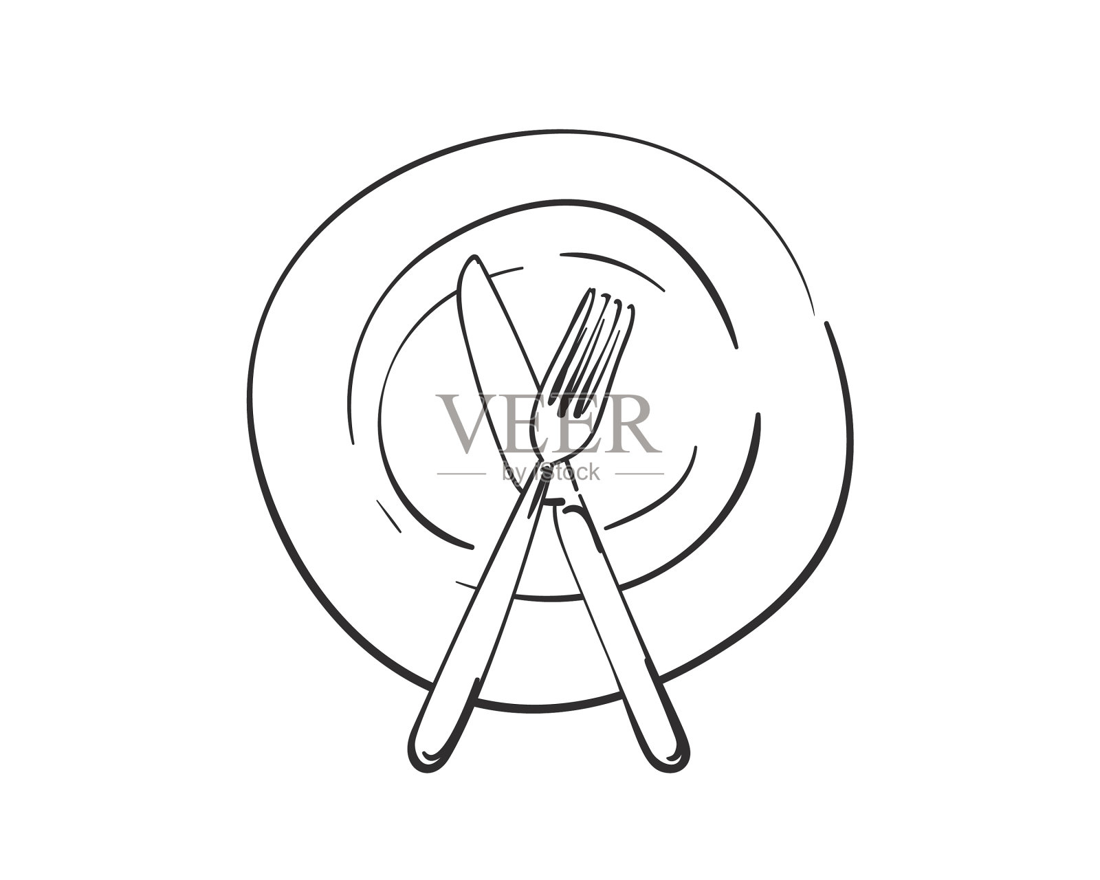 叉和刀交叉在空盘上呈直线插画图片素材