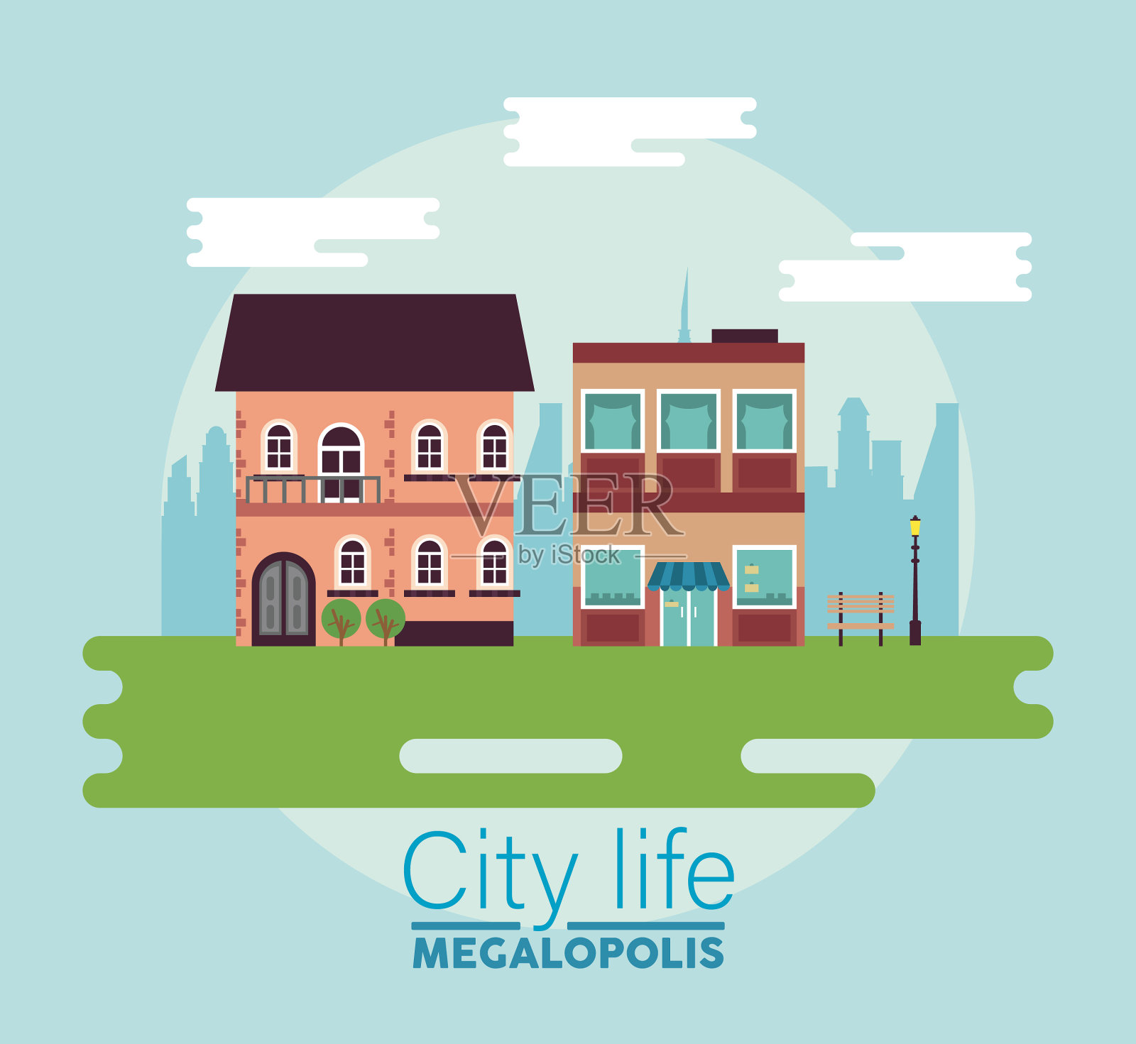 城市生活，大都市在城市景观中刻划插画图片素材