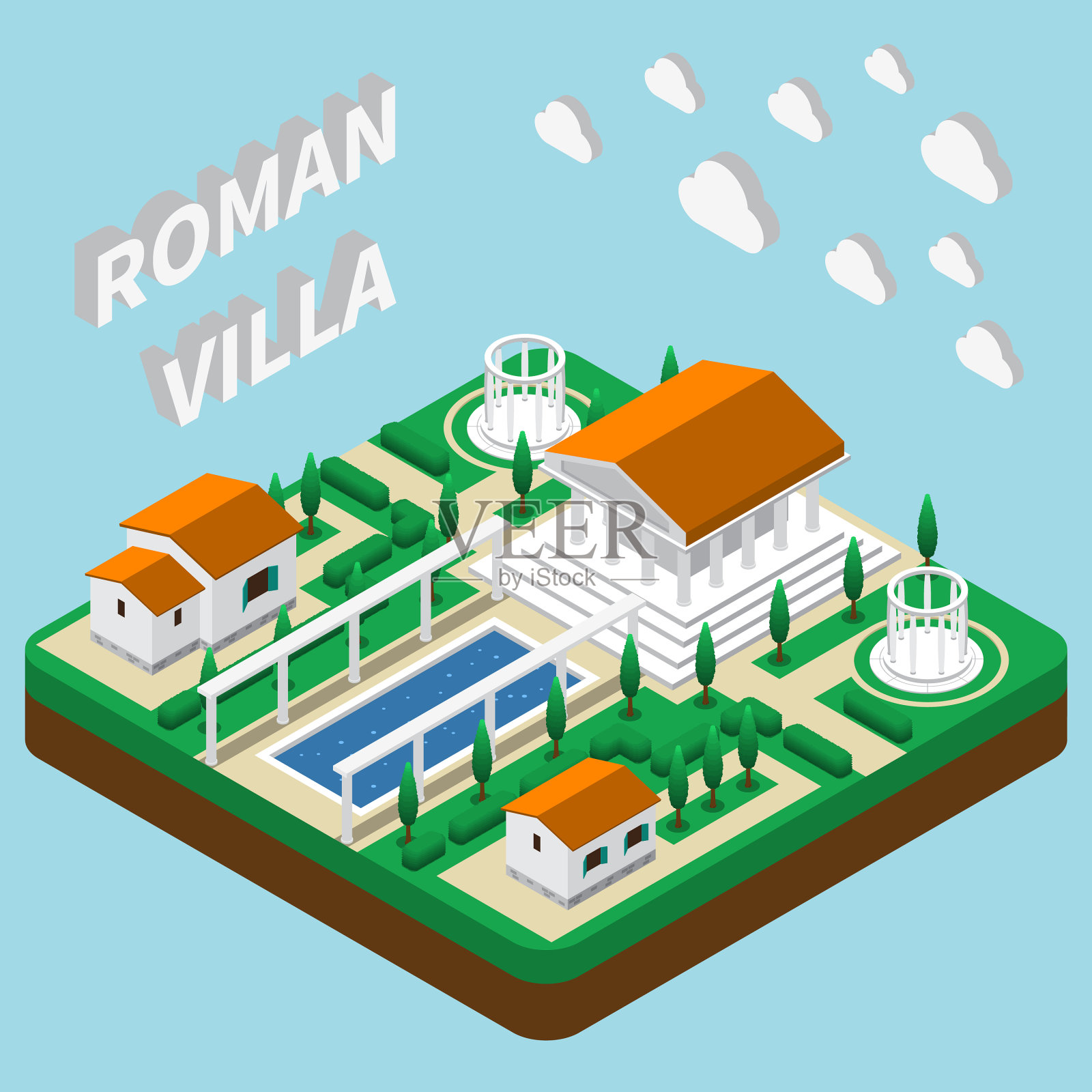 罗马别墅等距构图插画图片素材