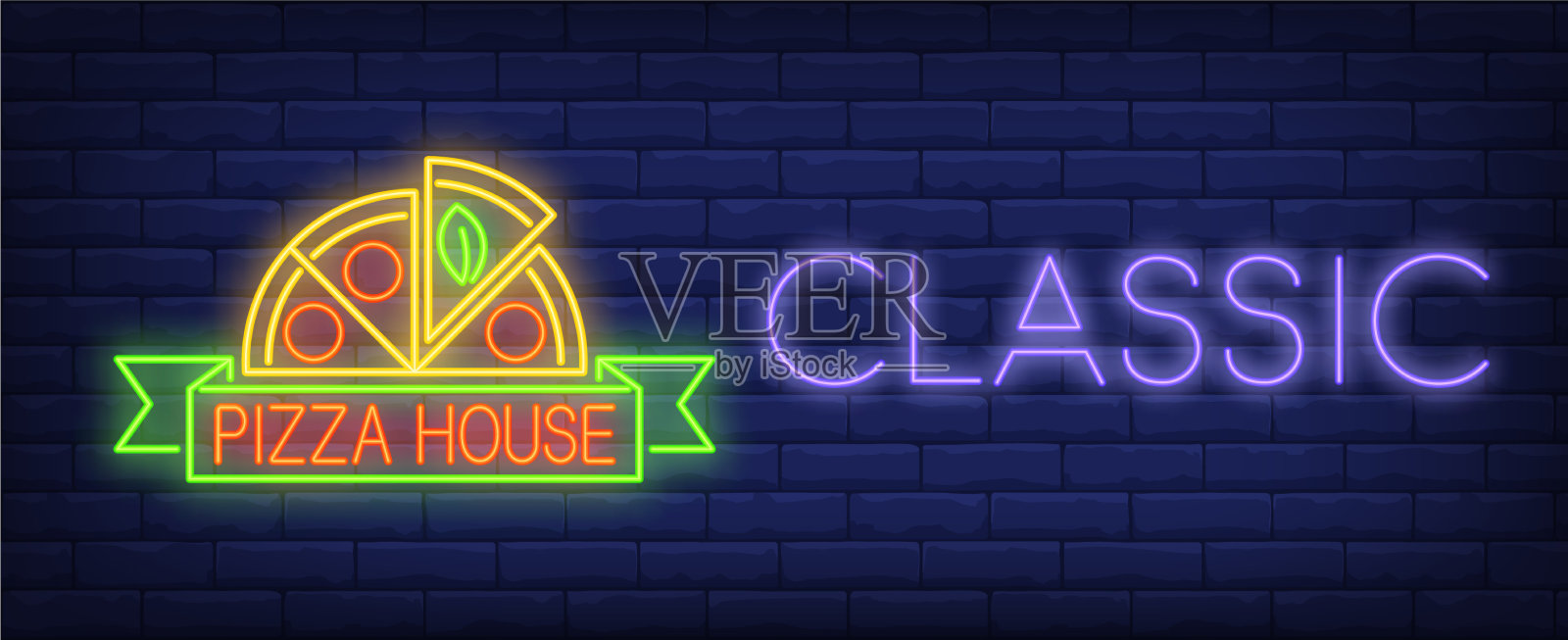 经典的披萨店霓虹灯插画图片素材