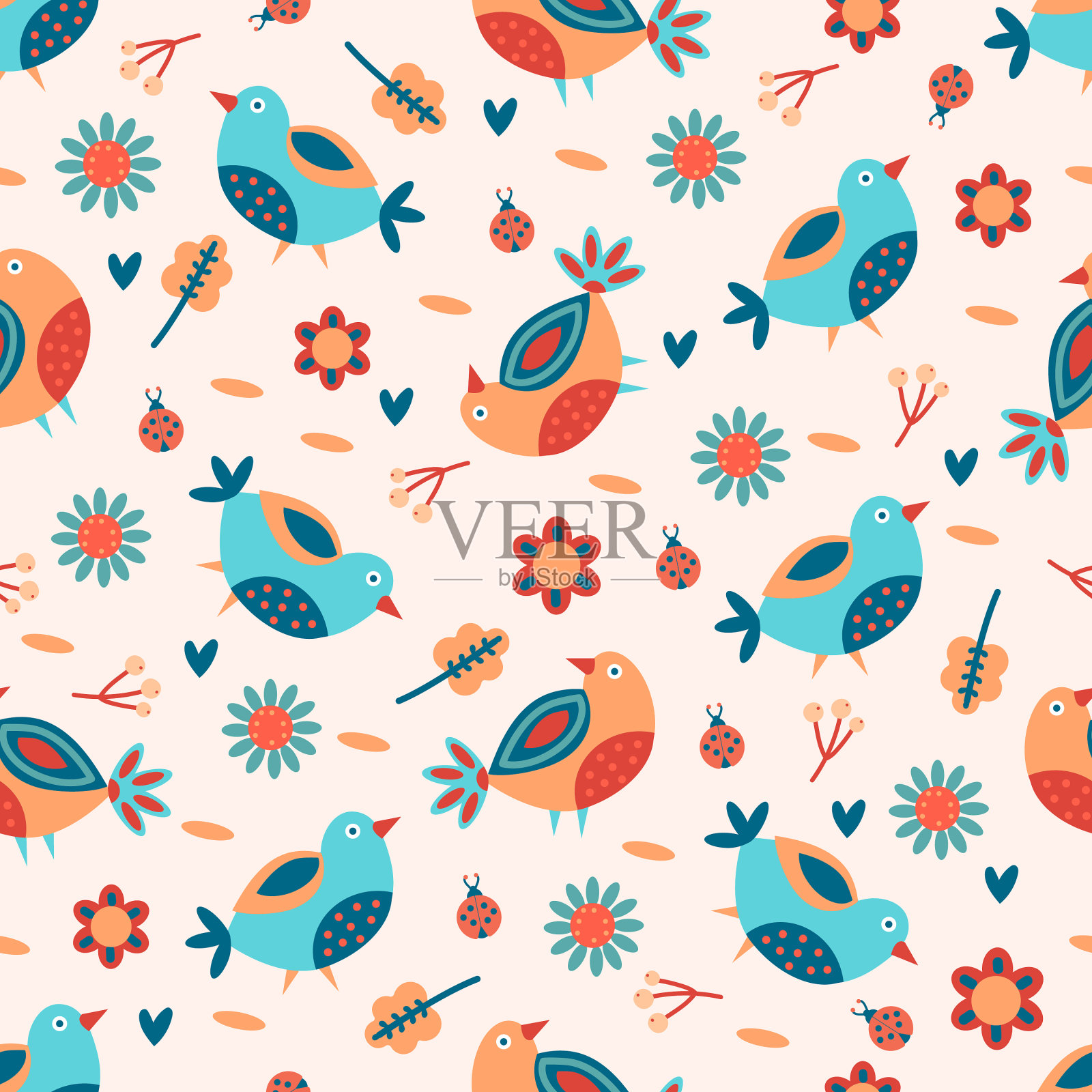 无缝的春季花卉图案，色彩柔和插画图片素材