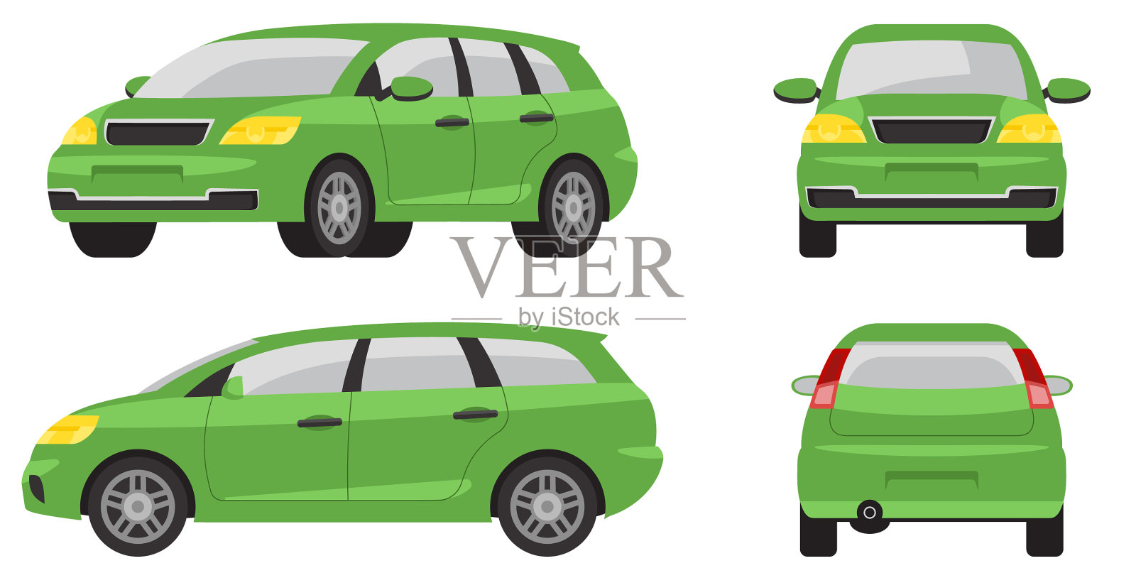 不同角度的小货车插画图片素材