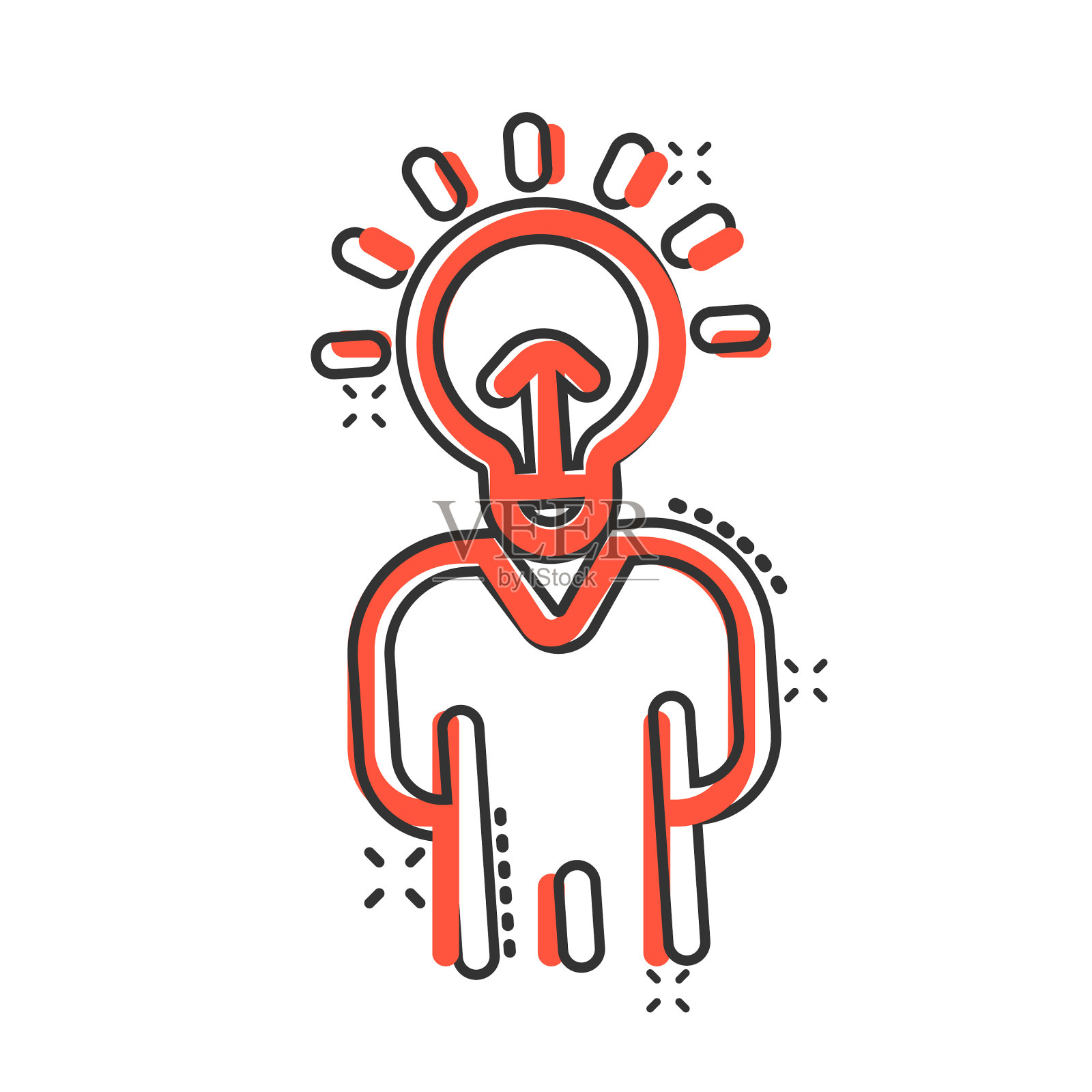 人们与灯泡图标在漫画风格的想法卡通设计元素图片