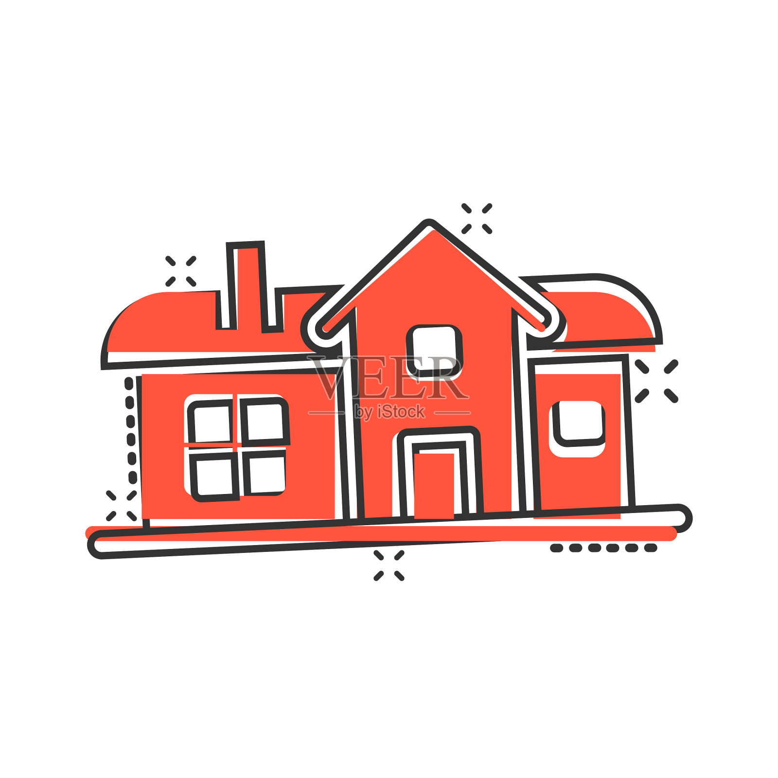 建筑图标在漫画风格的家庭卡通上设计元素图片