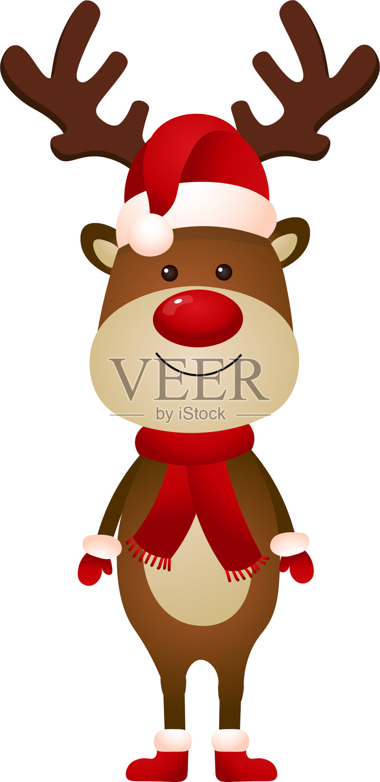 微笑的驯鹿戴着圣诞老人的帽子和围巾设计元素图片