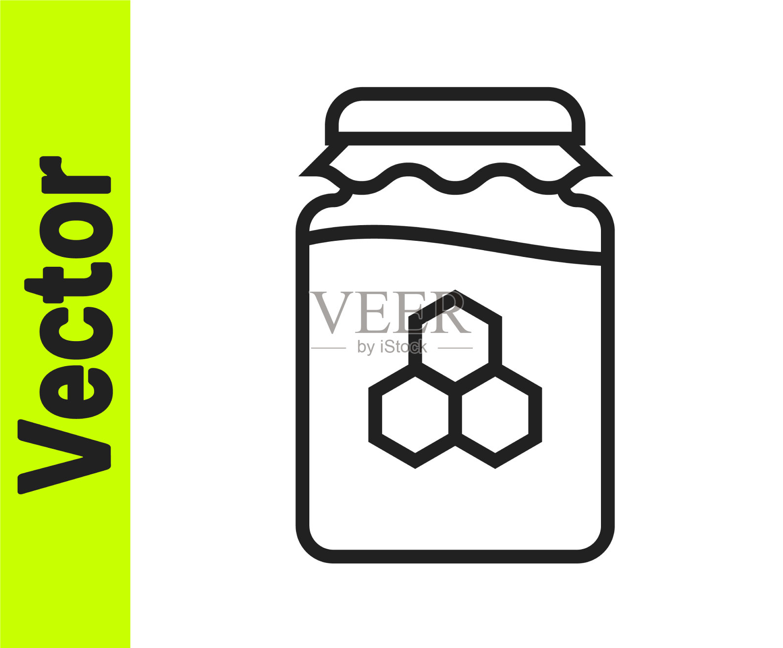 黑色线罐蜂蜜图标孤立在白色插画图片素材