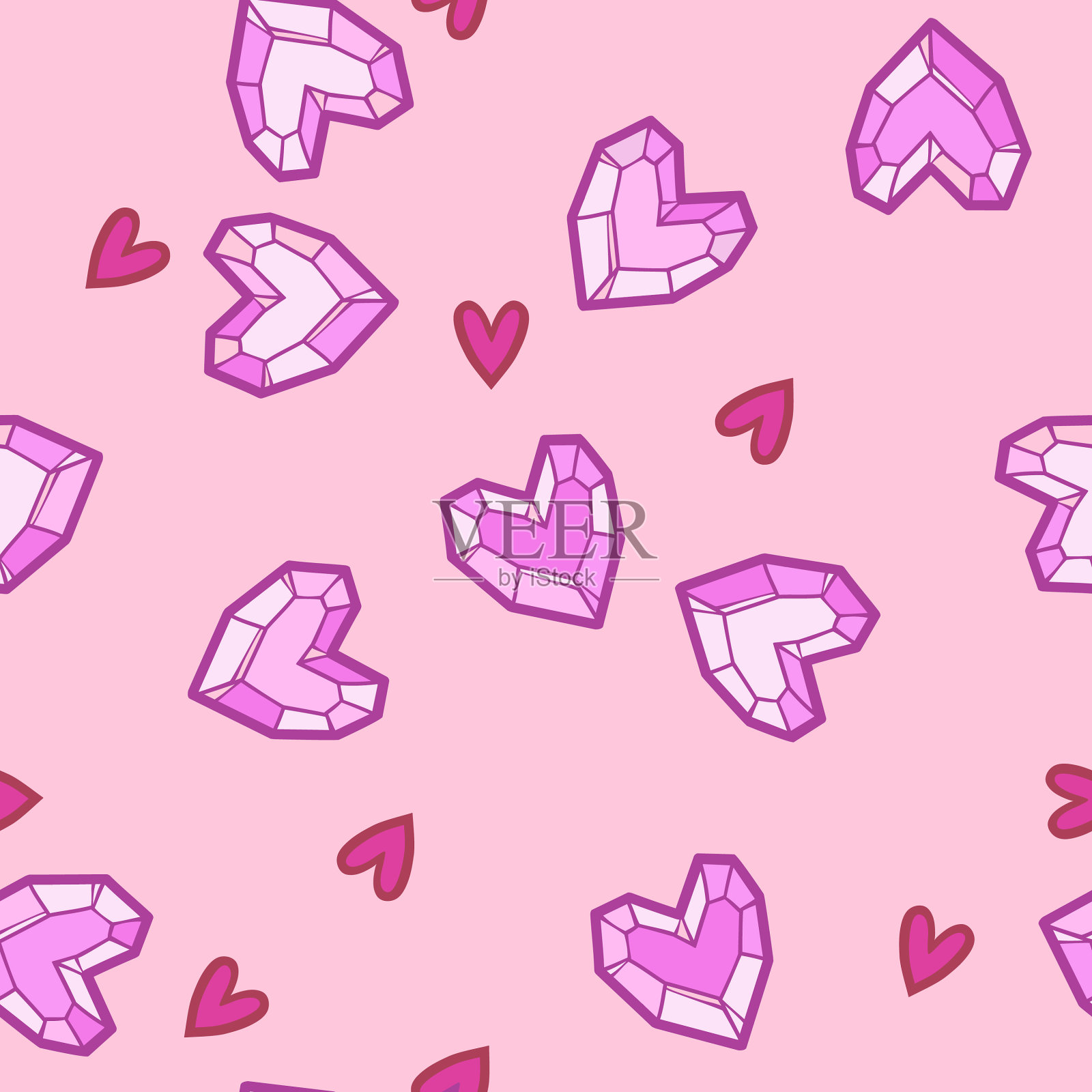 可爱的粉红色图案与分散的心插画图片素材