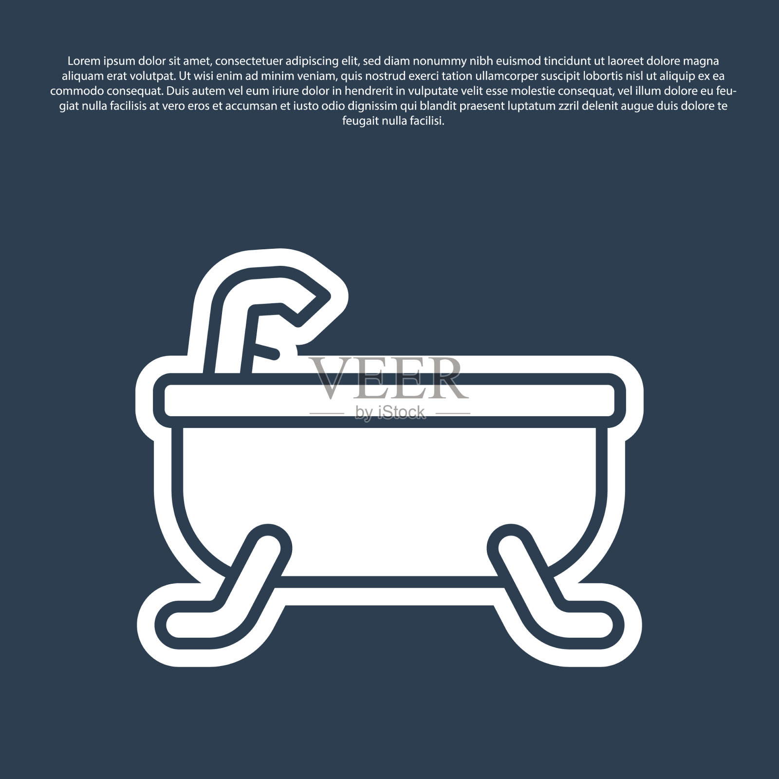 蓝线浴缸图标隔离在蓝色背景插画图片素材