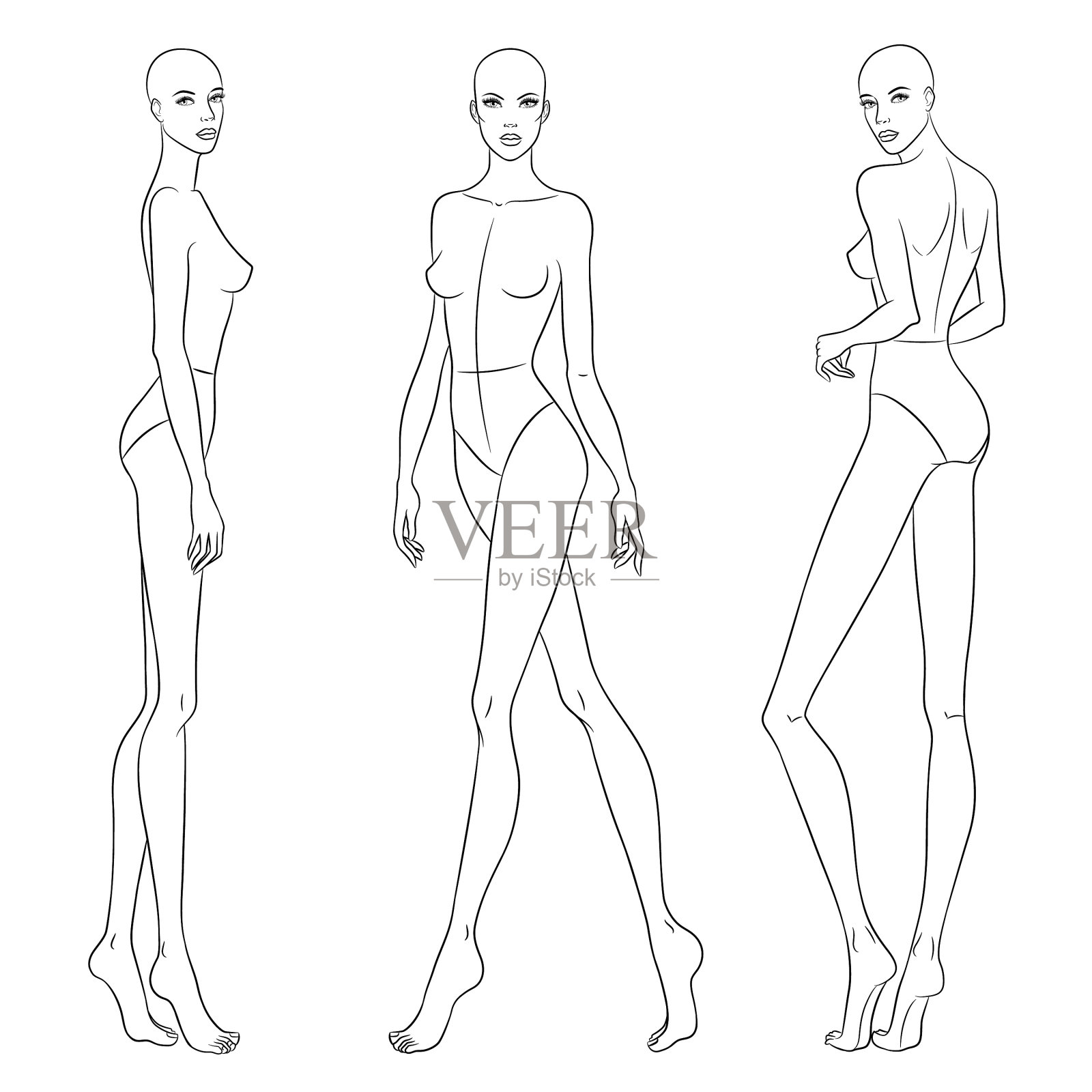 美丽苗条的女人在不同的姿势插画图片素材