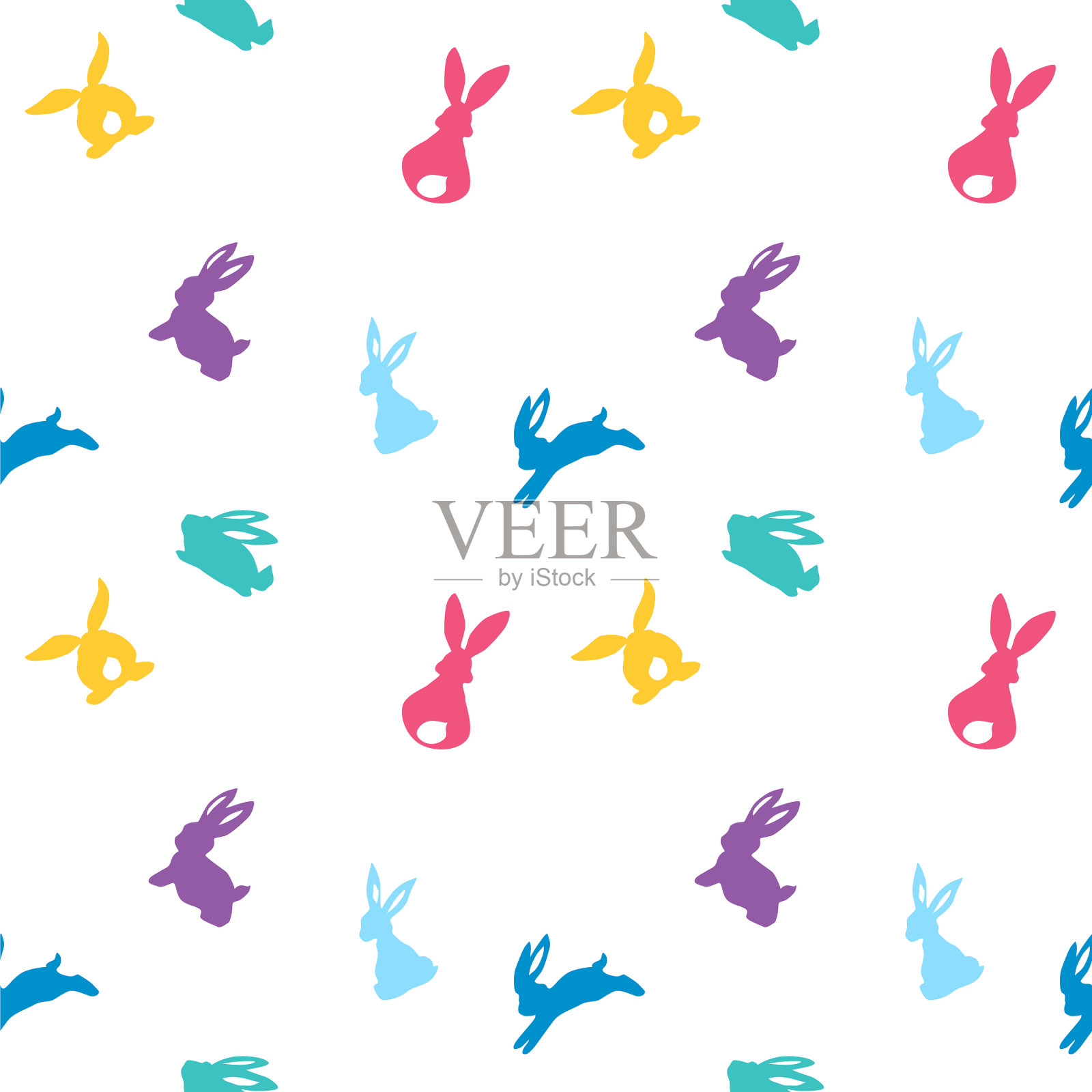 色彩鲜艳的复活节兔子图案插画图片素材