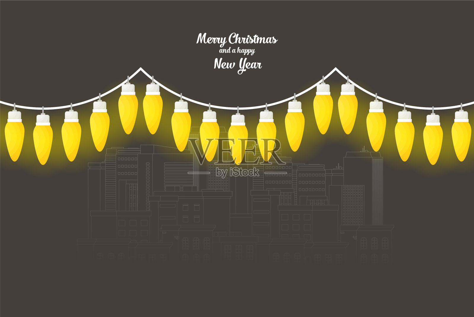 圣诞贺卡圣诞灯平为网和插画图片素材