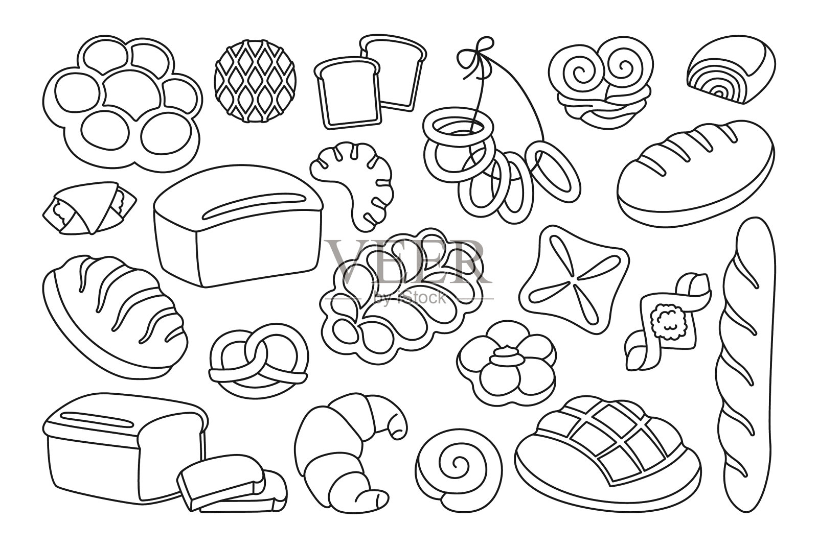 面包卡通线图标设置谷物面包房图标素材