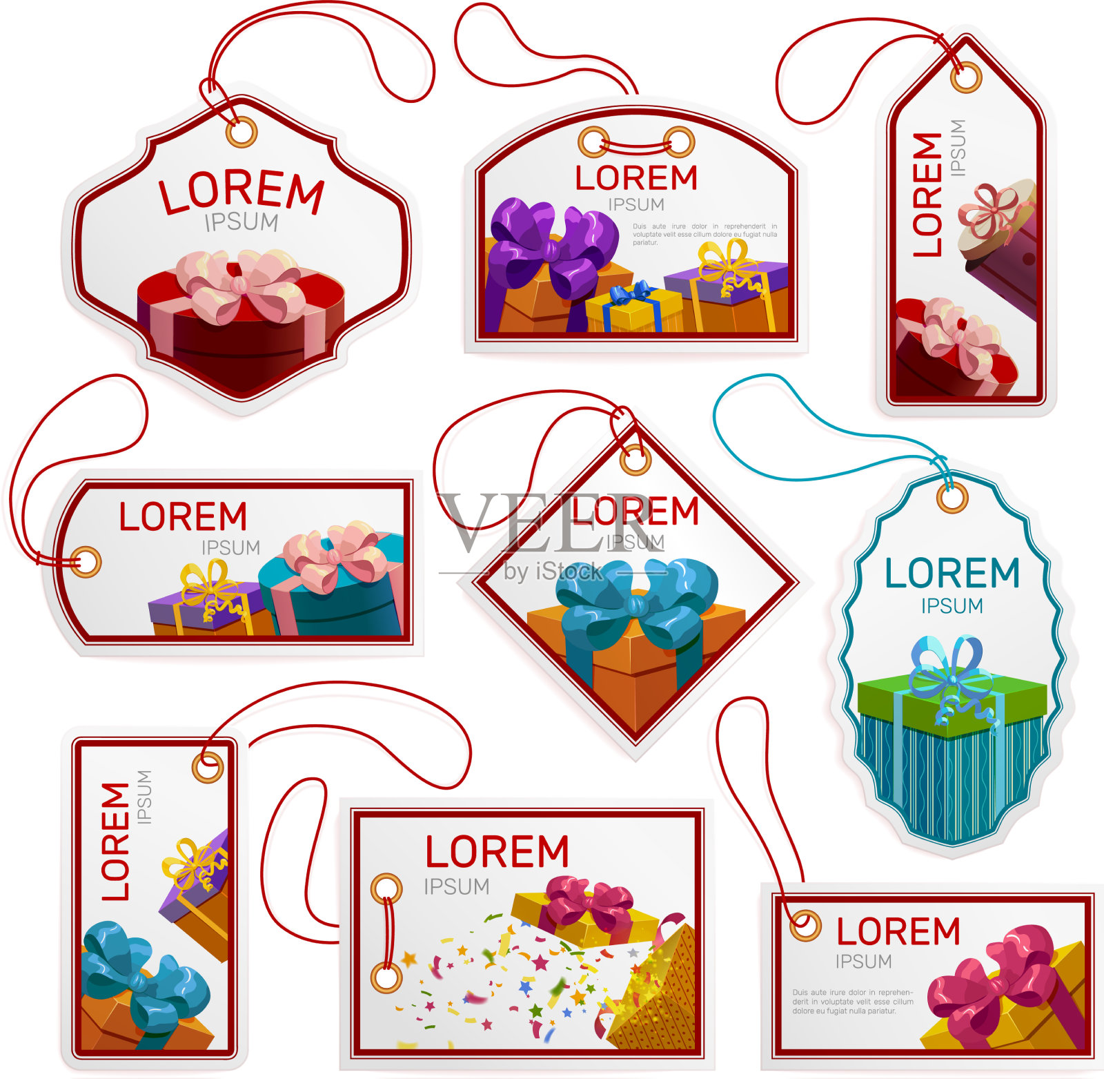 礼品包装标签套装插画图片素材