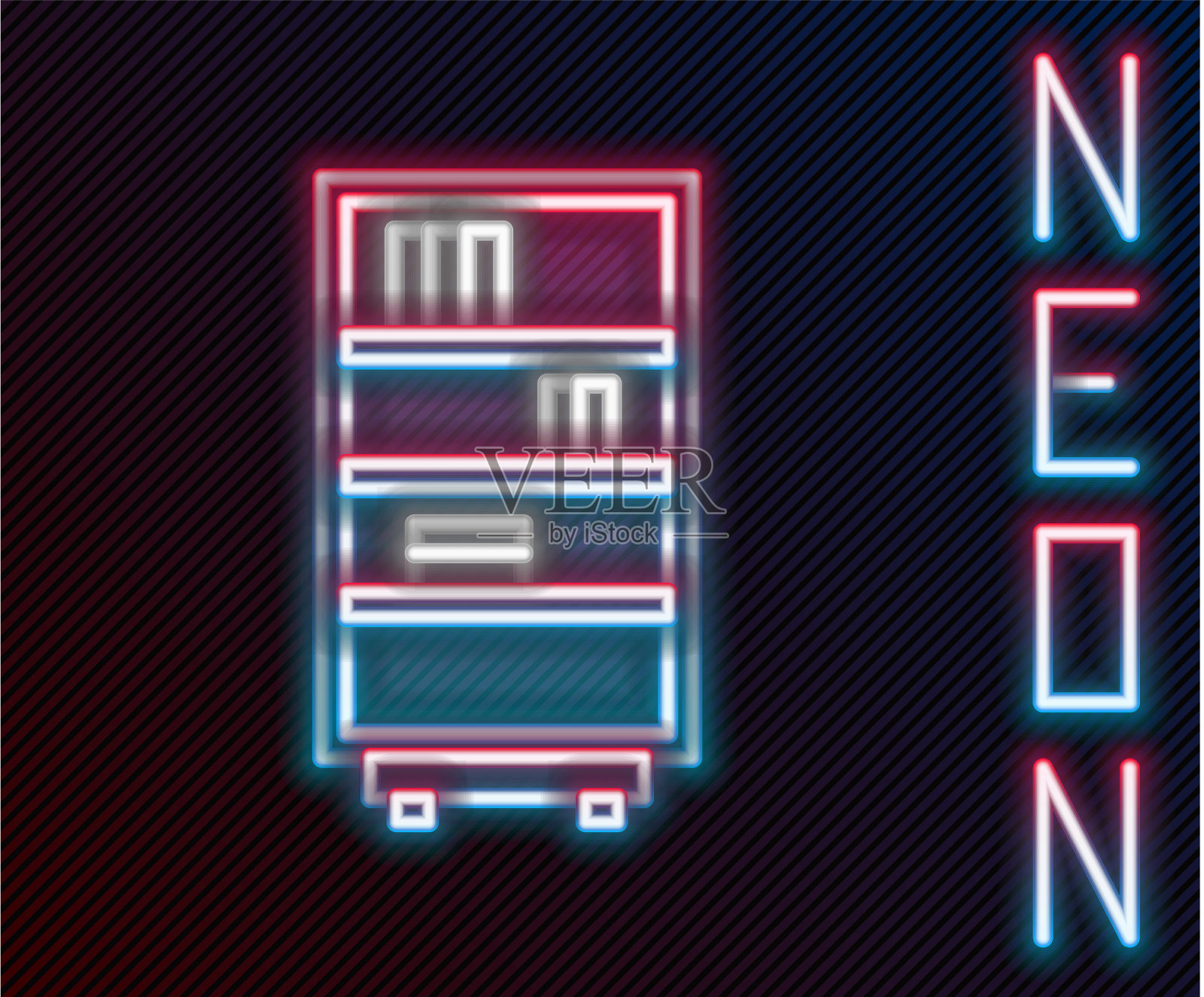 发光的霓虹灯线图书馆书架图标孤立插画图片素材