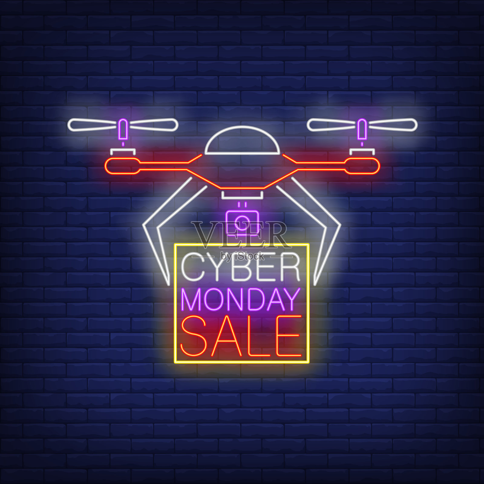 网络星期一销售霓虹文字在框架存在插画图片素材