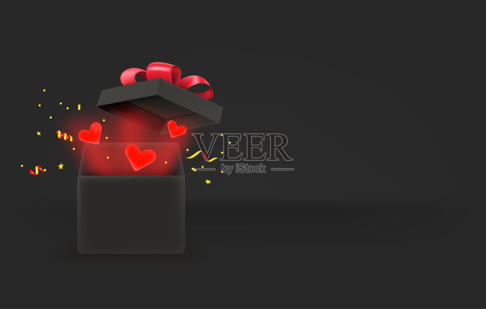打开的礼物盒上有红心。爱的概念。3d风格矢量横幅与复制空间插画图片素材