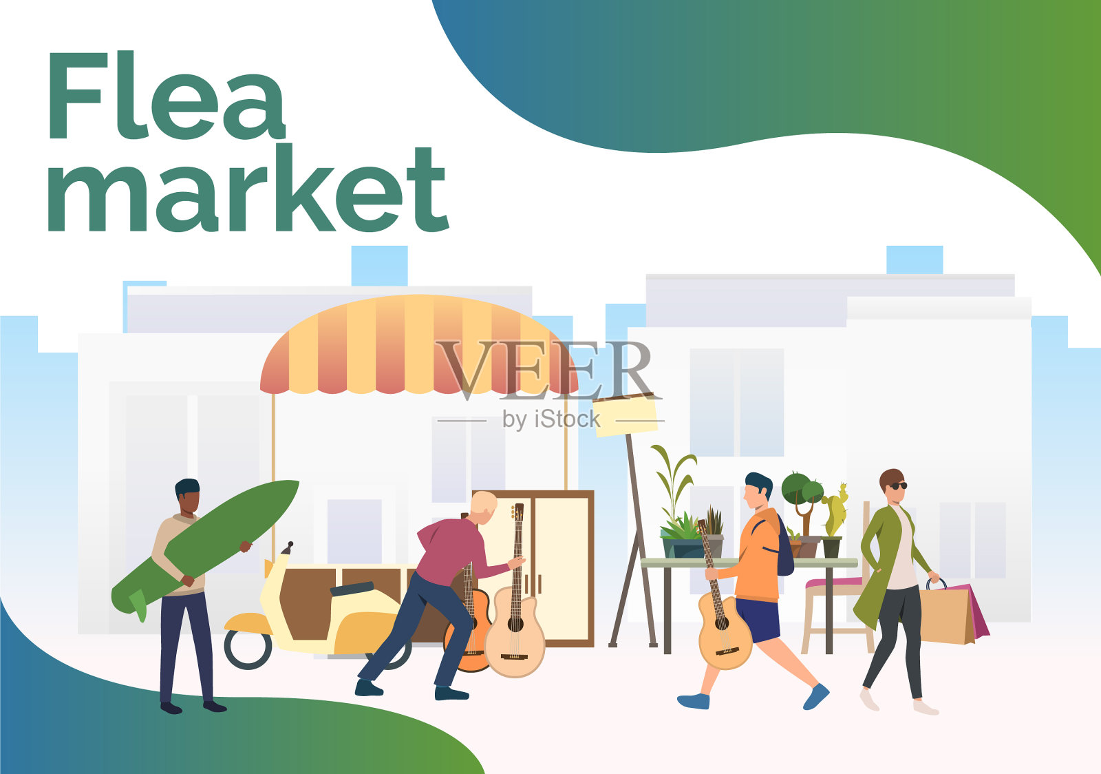 跳蚤市场上到处是购物和散步的人们设计模板素材