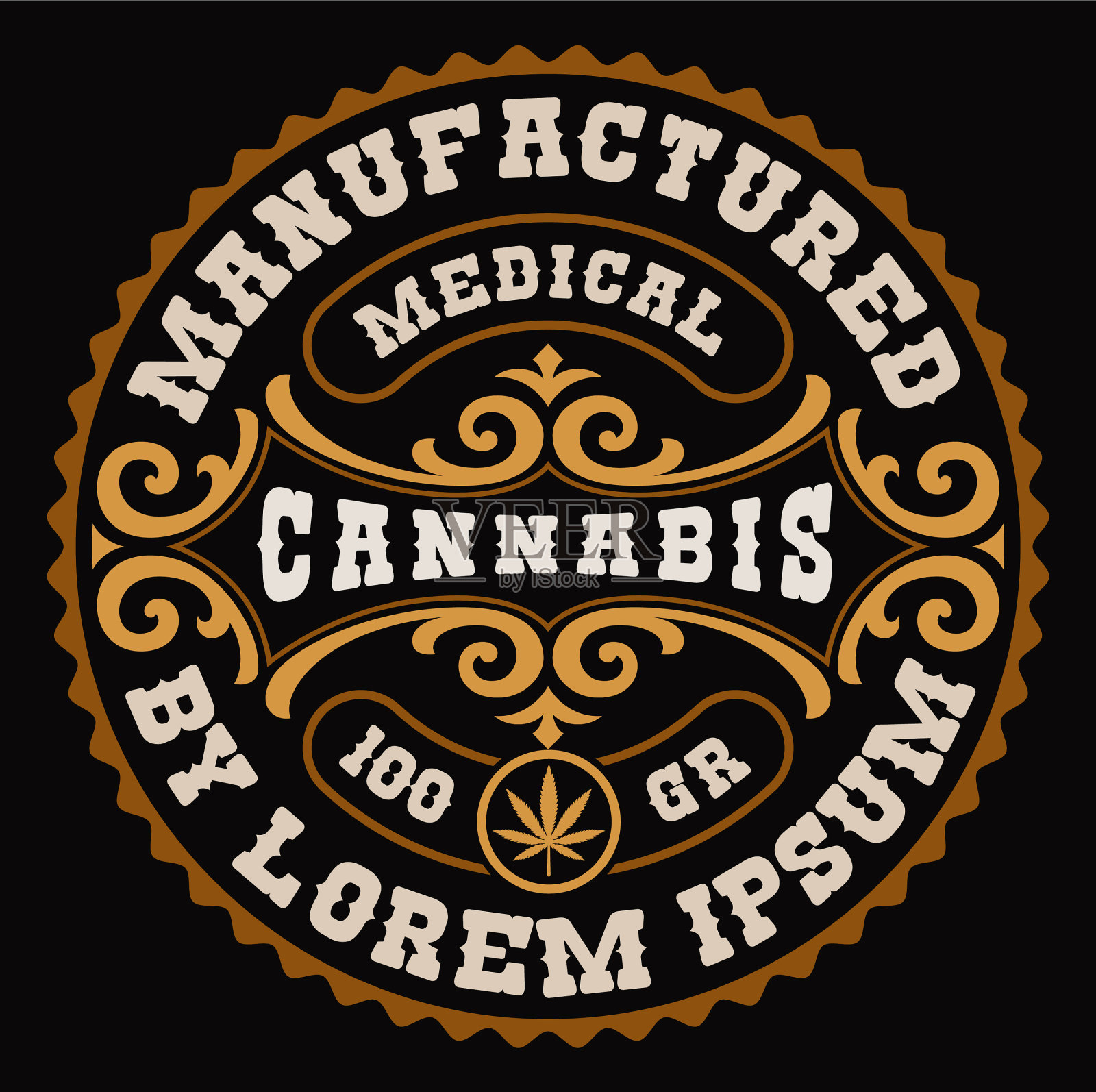 一个圆形的老式大麻标签插画图片素材