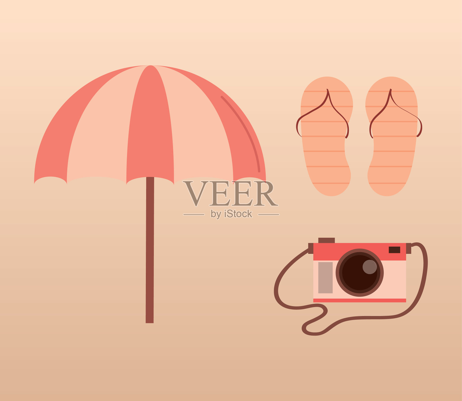 旅行度假，海滩伞，人字拖和插画图片素材